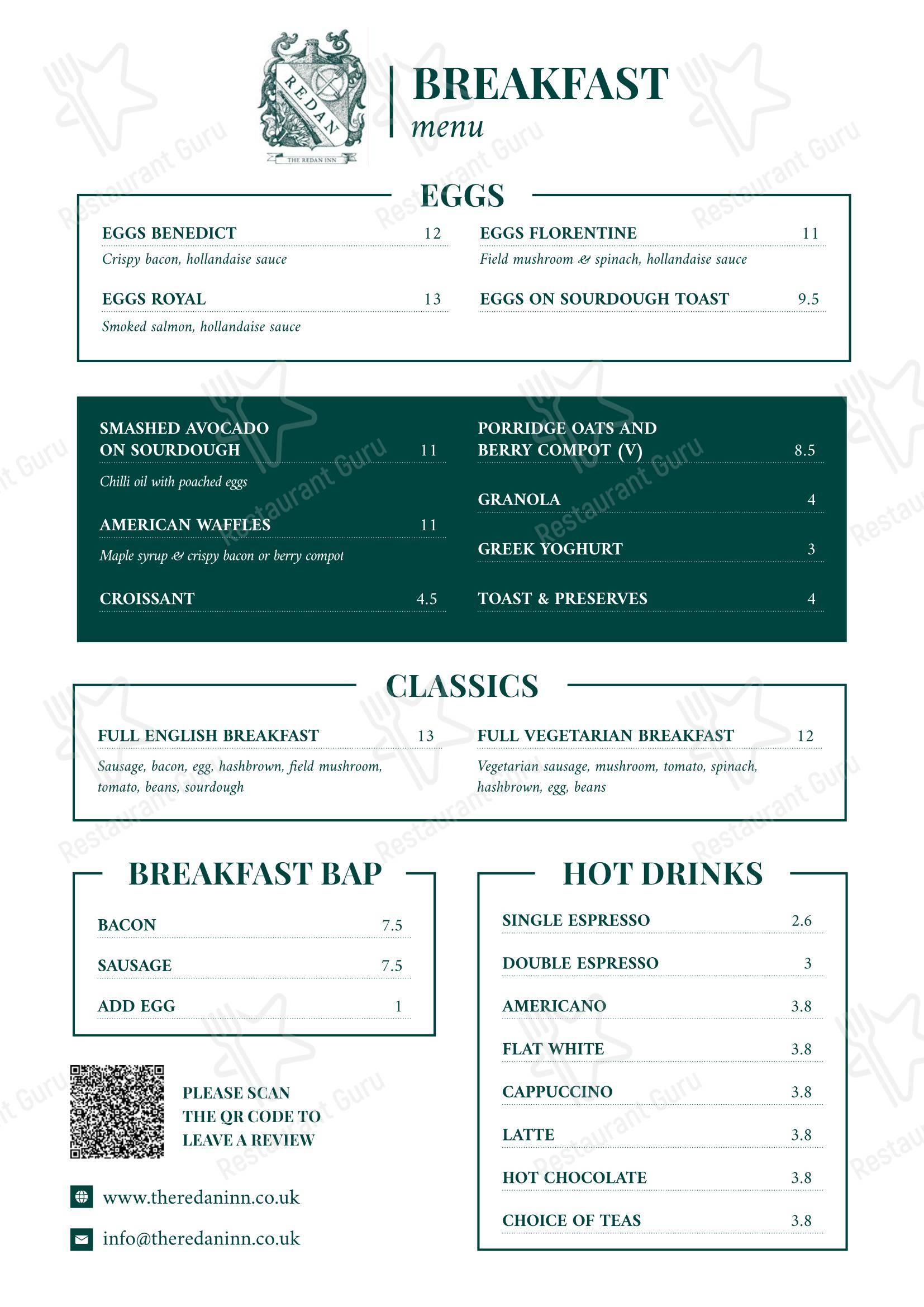 Dinner Menu паба и бара The Redan Inn в Радстке