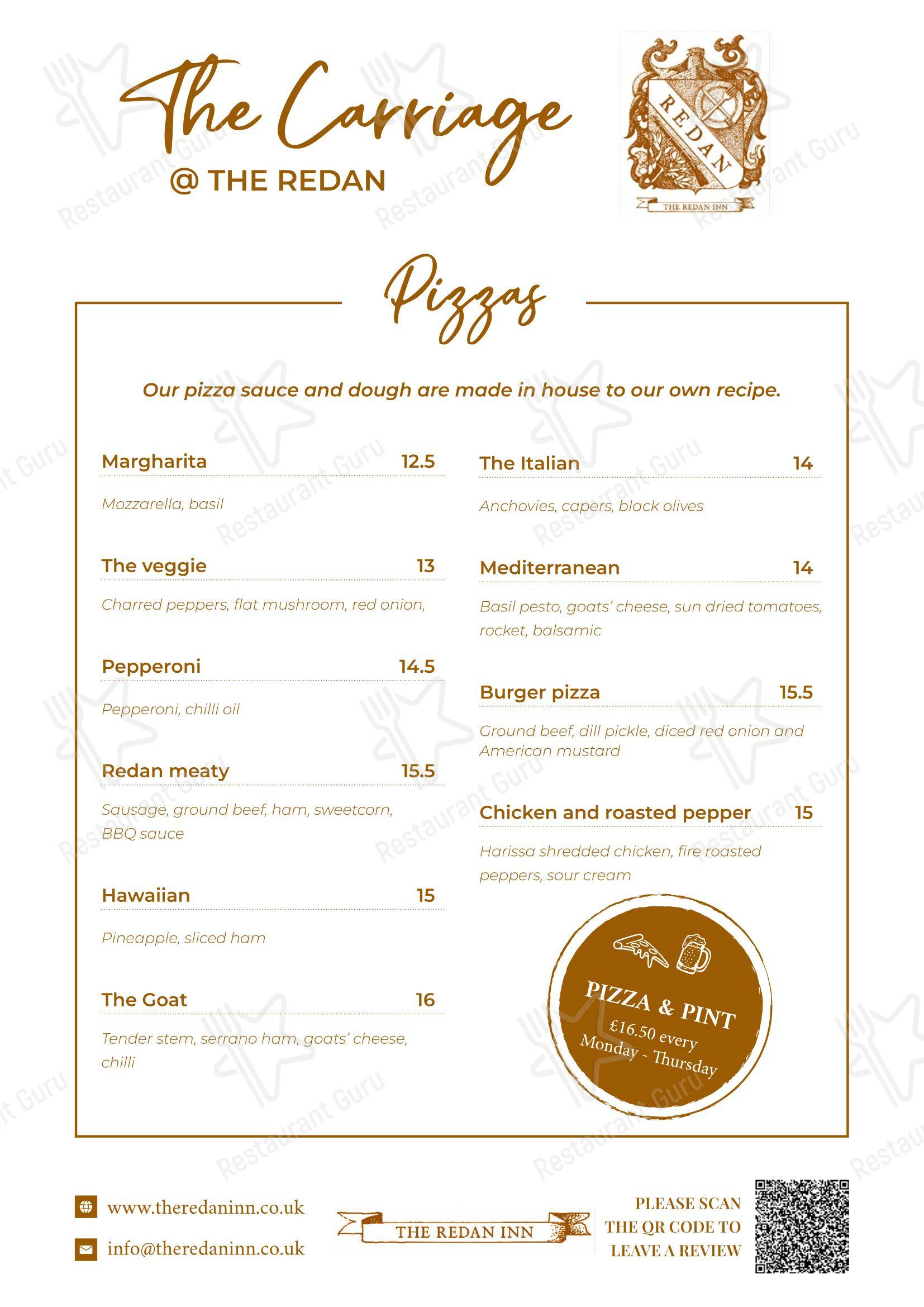 Меню паба и бара The Redan Inn - Group Booking Menu