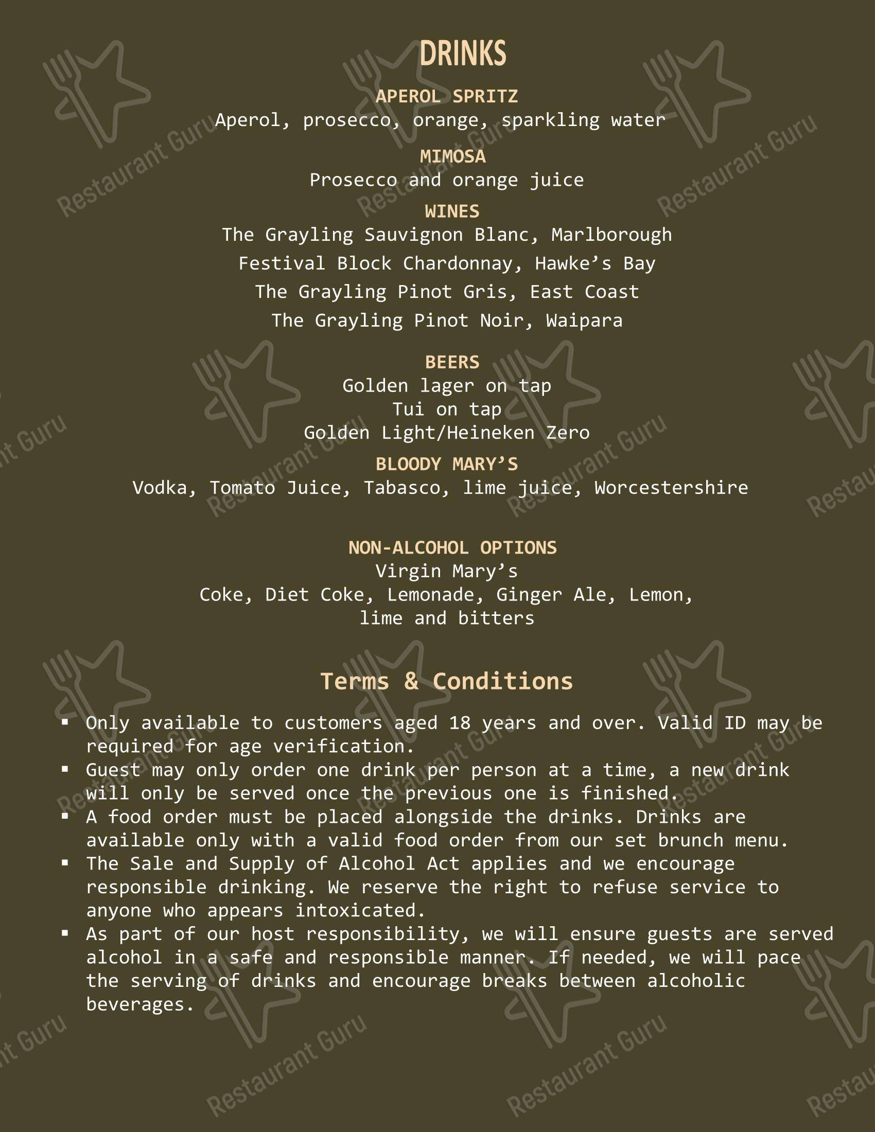 The Redoubt Bar & Eatery Te Awamutu в Тех-Авамуту - 菜单