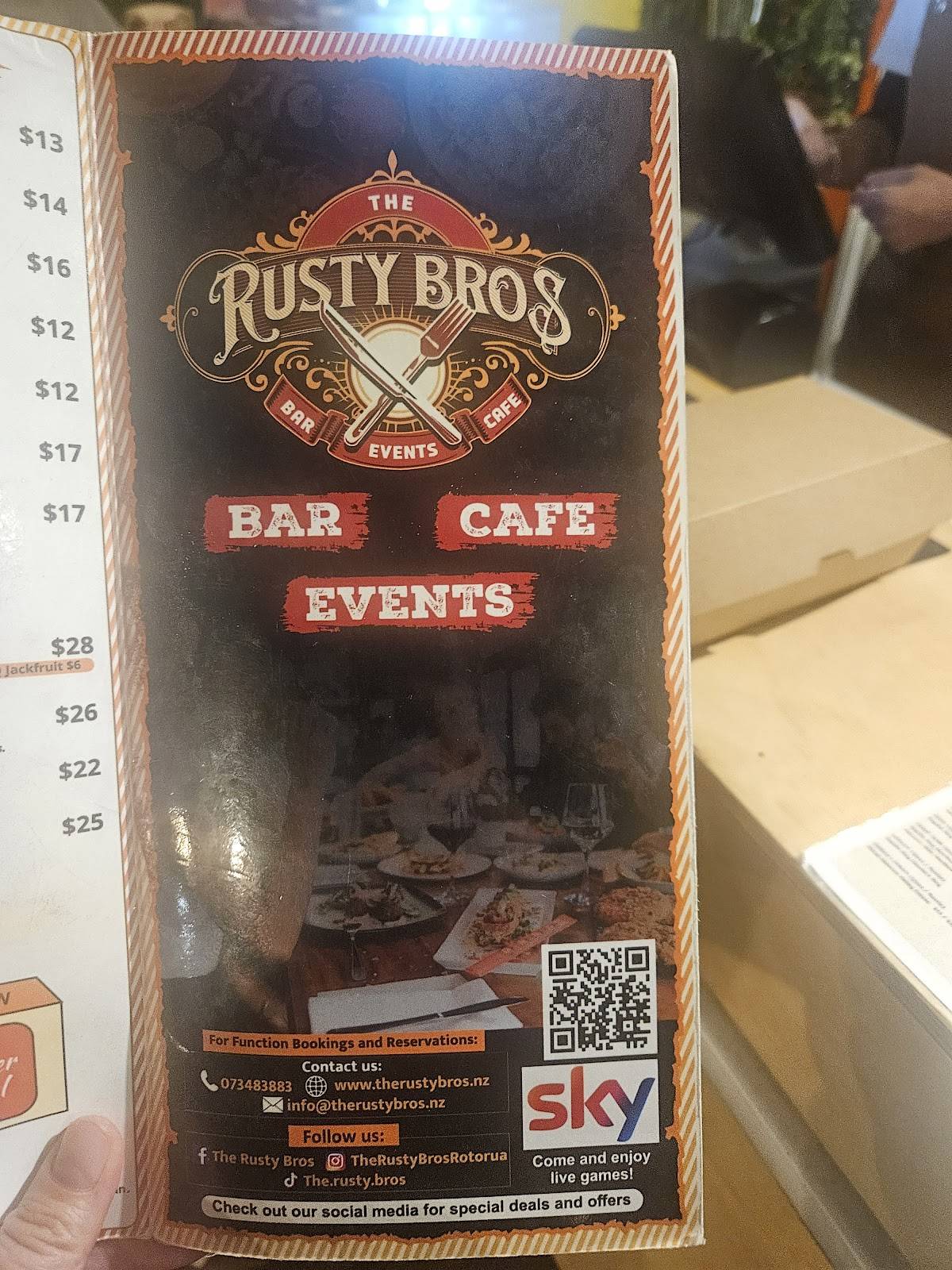 The Rusty Bros Rotorua меню