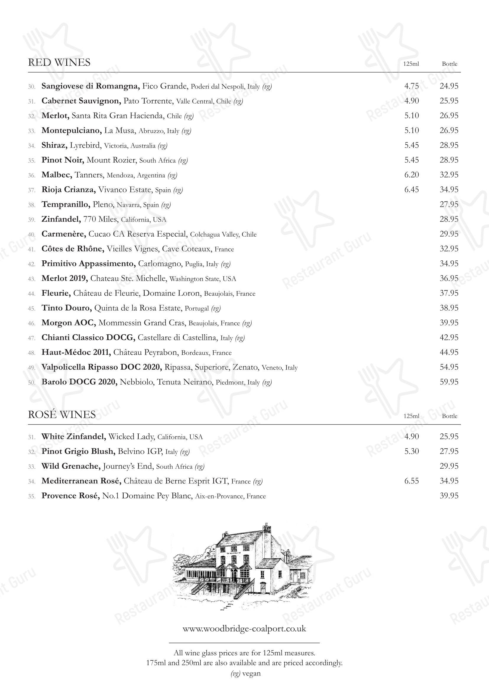 Меню паба и бара The Woodbridge Inn - 菜单