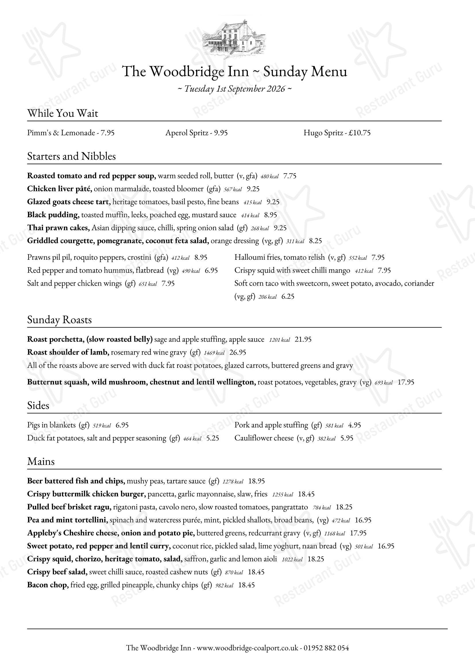 Меню напитков паба и бара The Woodbridge Inn в Джэкфилде