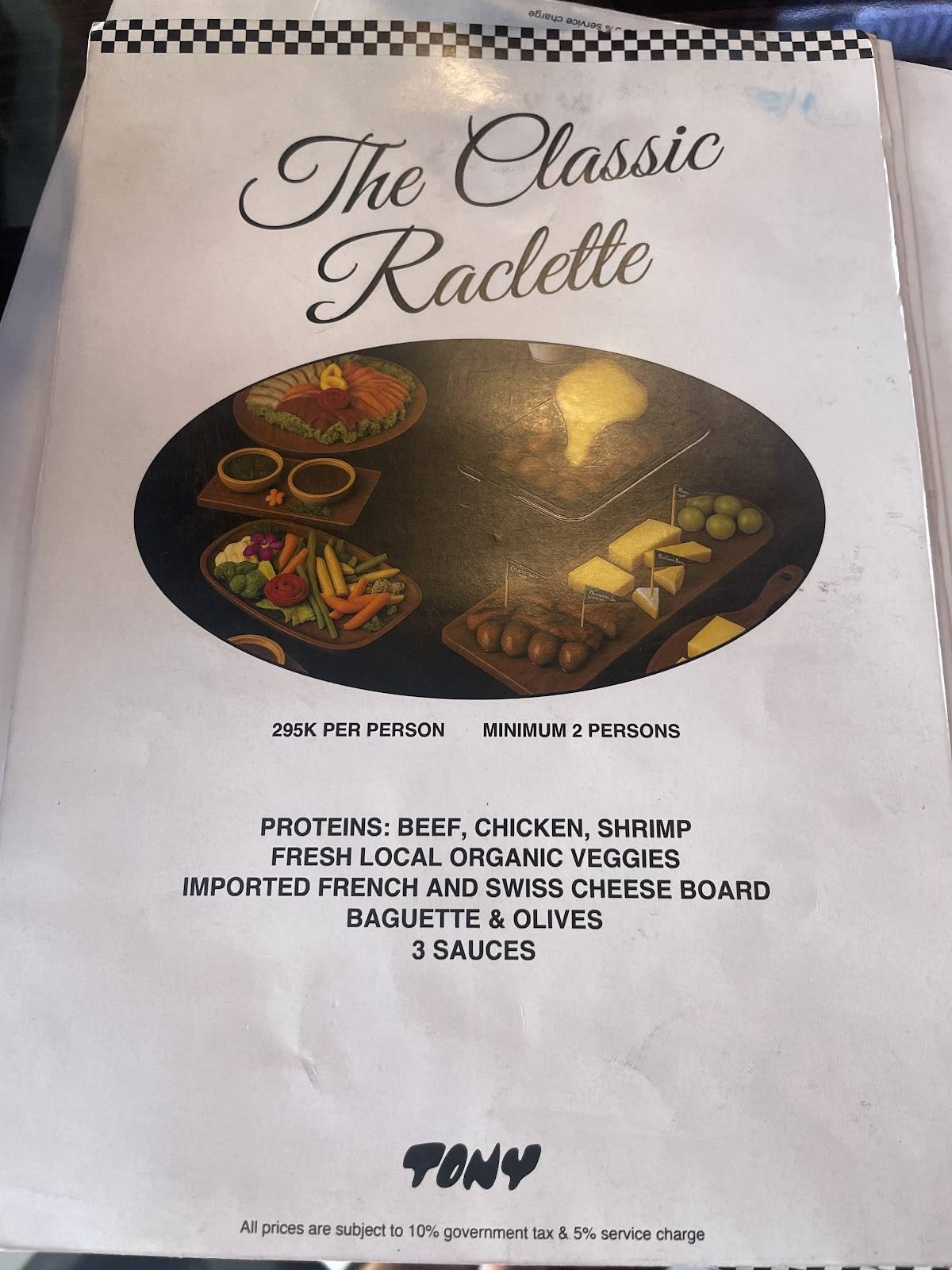 Tony Raclette меню