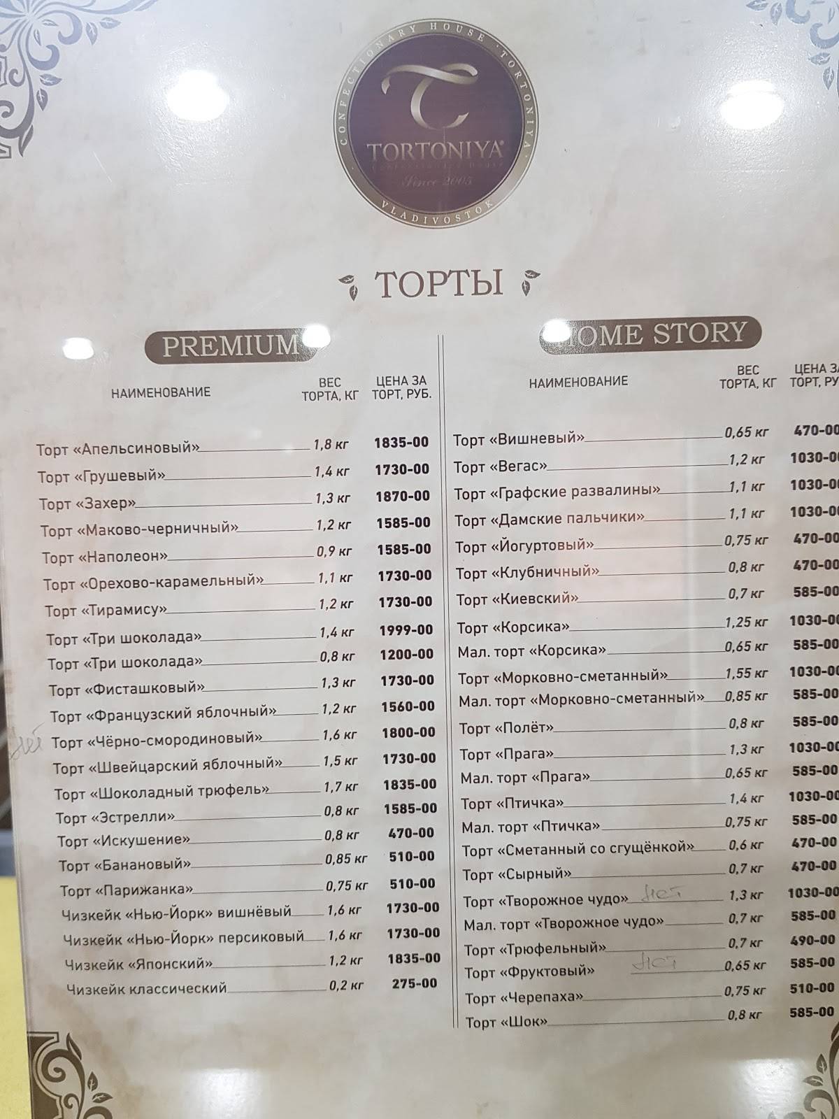 Тортония меню