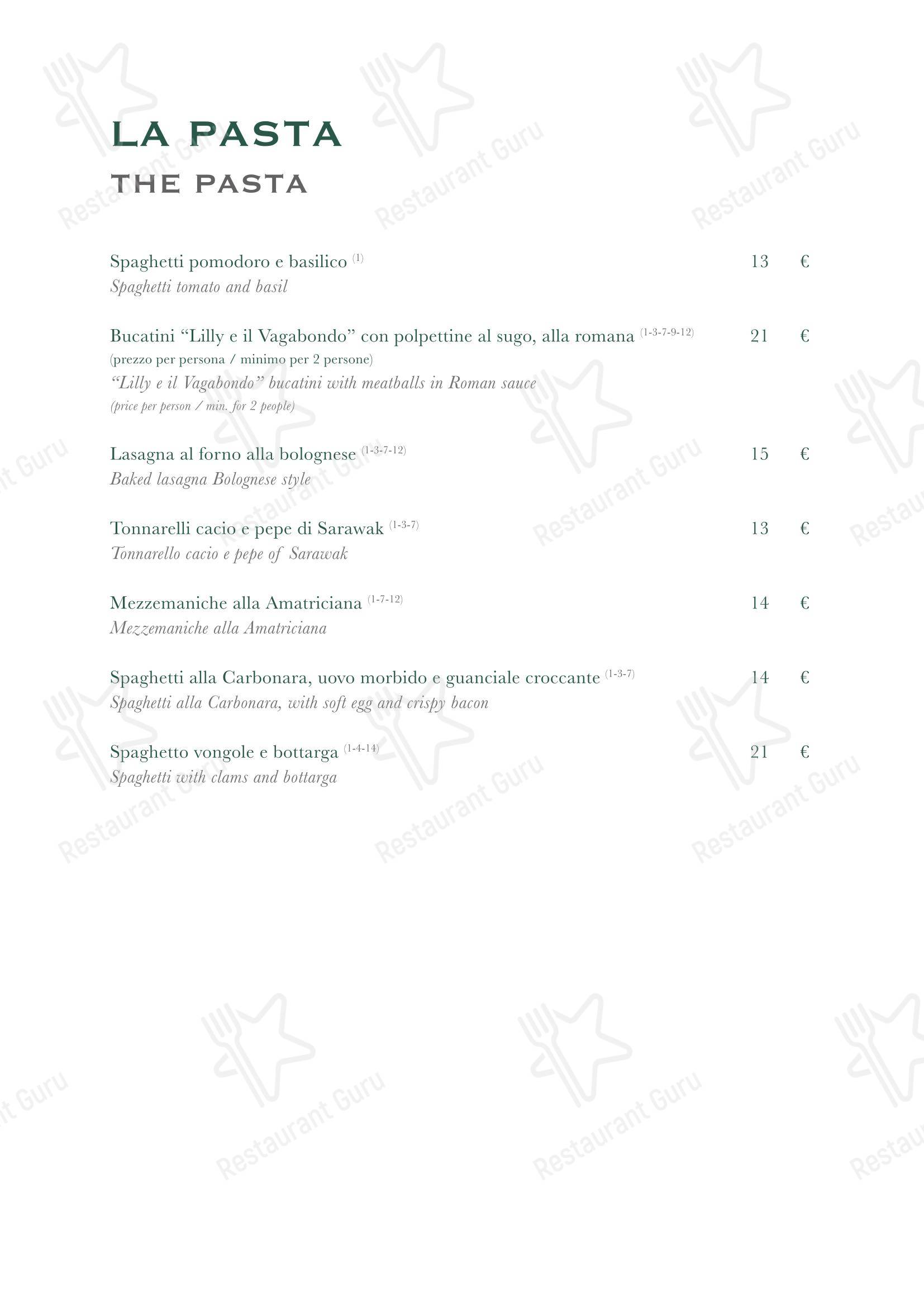 Основное меню ресторана Trattoria Stendhal Roma
