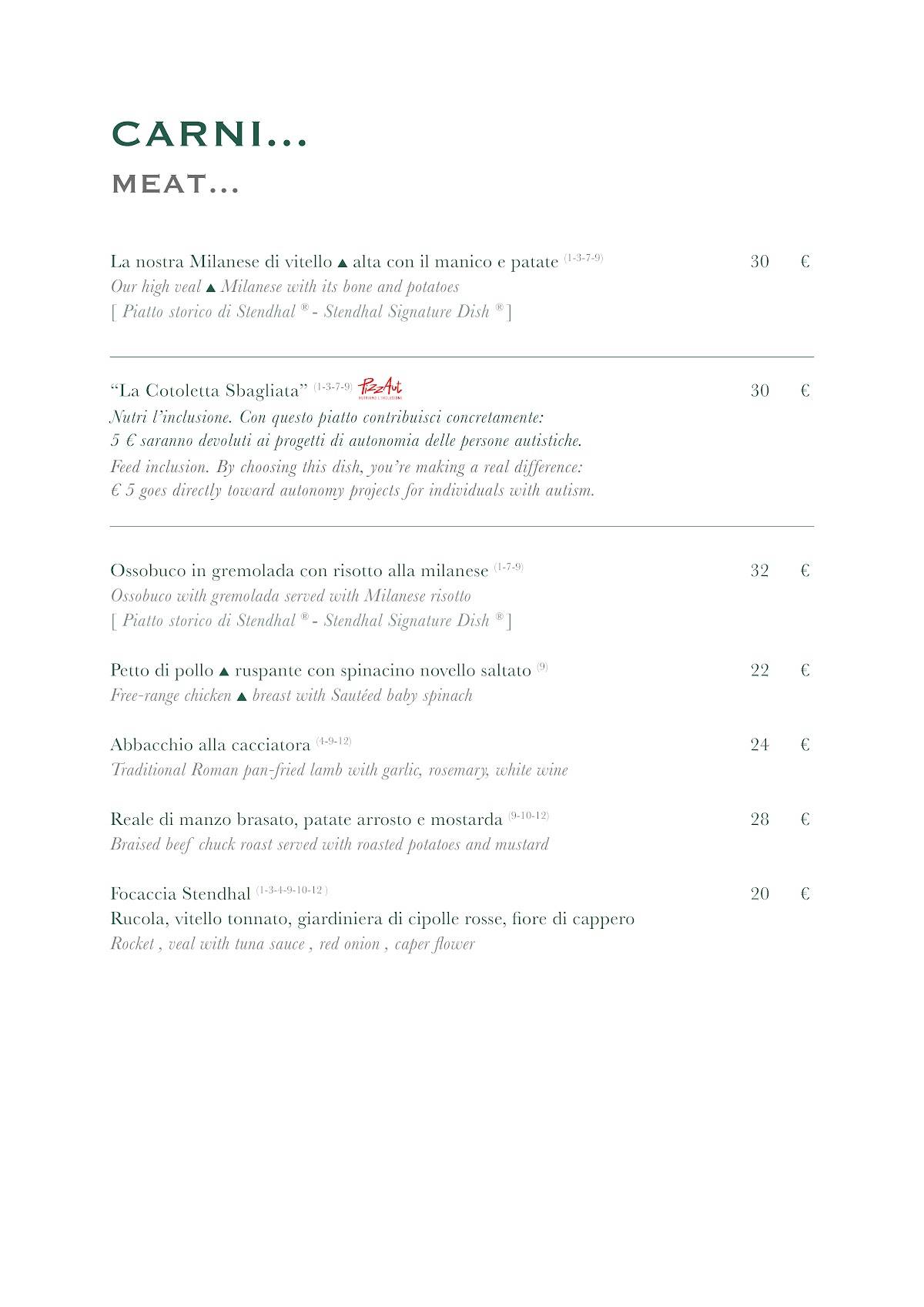 Trattoria Stendhal Roma меню