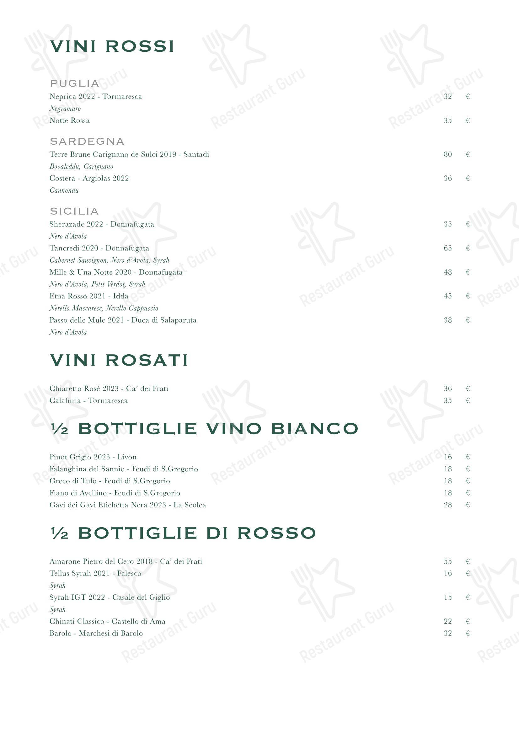 Меню ресторана Trattoria Stendhal Roma - Меню