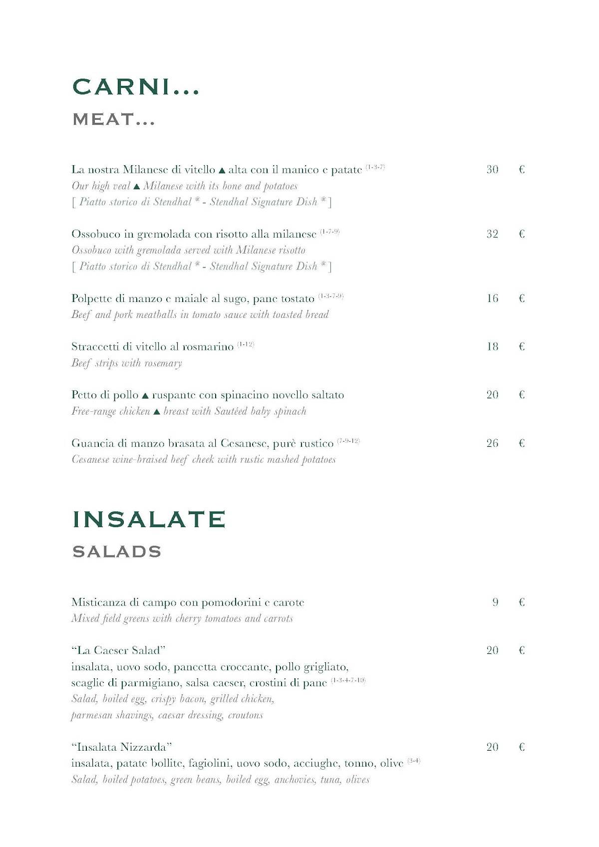 Trattoria Stendhal Roma меню