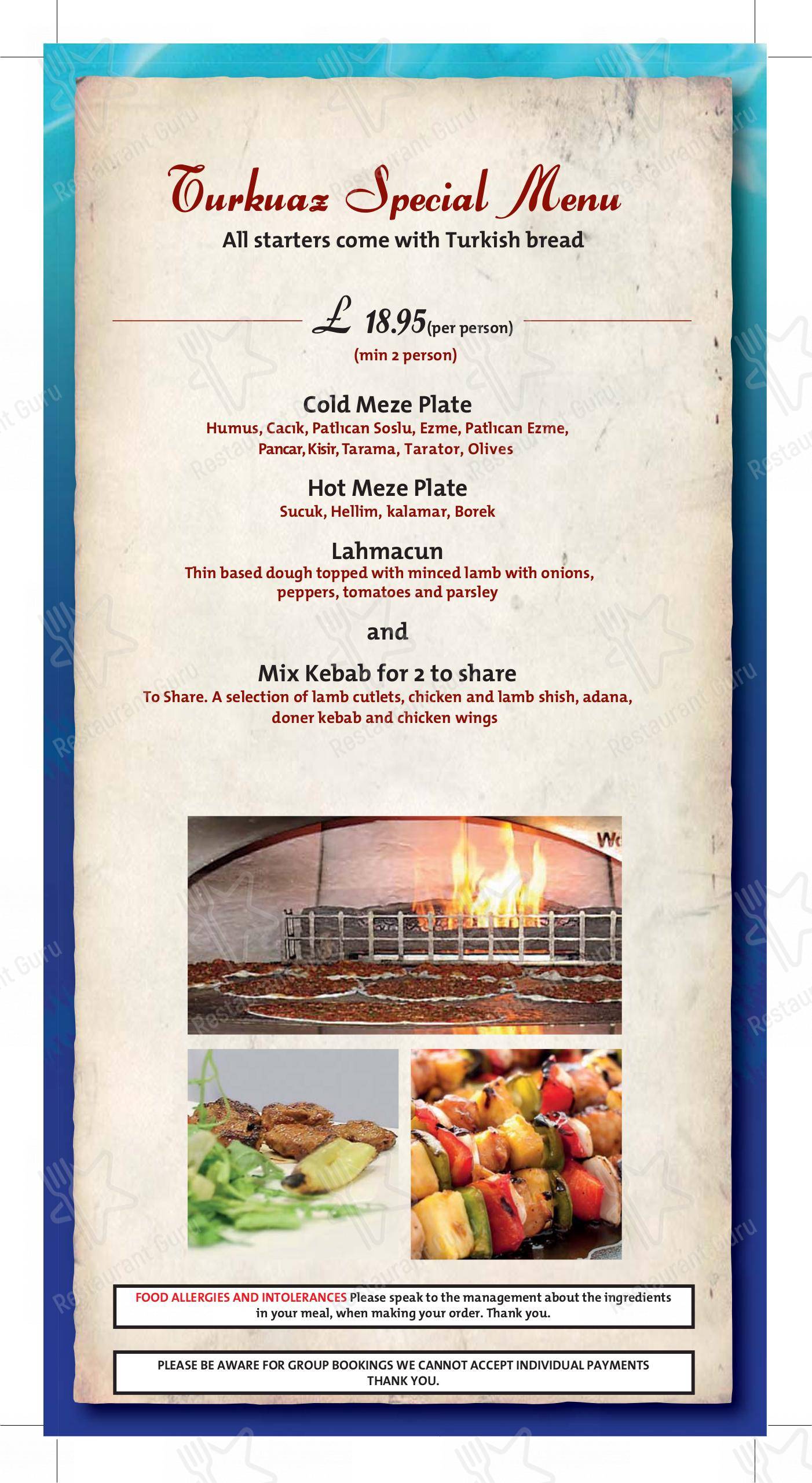 Ночное меню ресторана Turkuaz Restaurant