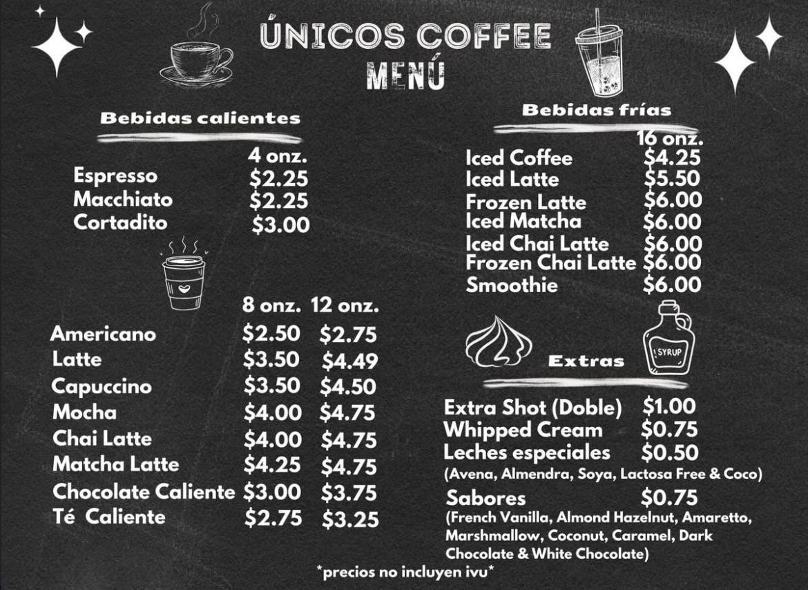 Unicos Coffee меню
