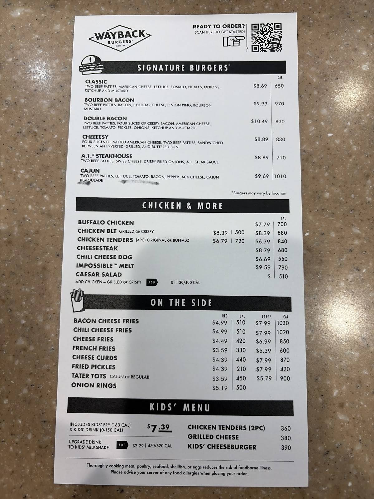 Wayback Burgers меню