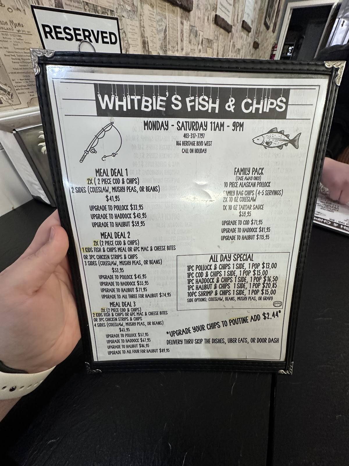 Whitbie's Fish and Chips, west side меню