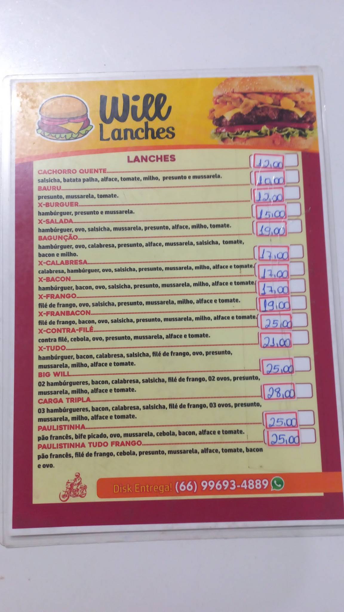 Will lanches меню