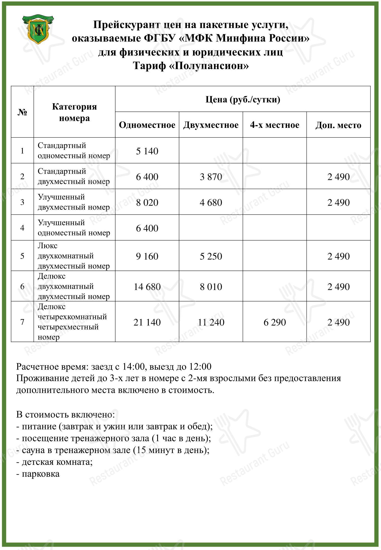 Меню напитков кафе Зимний сад в Домодедово