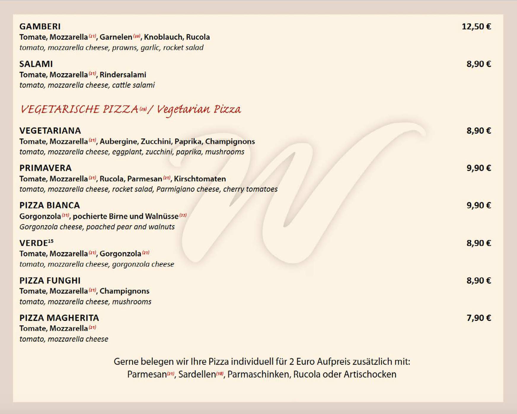Restaurant Winterfeld меню