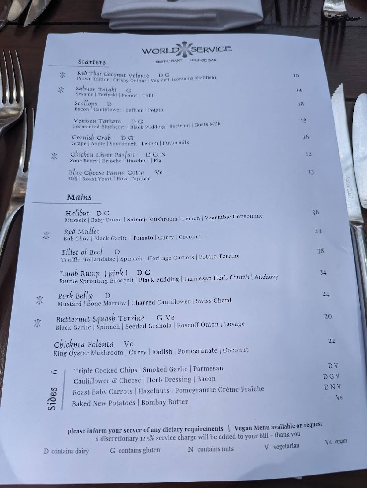 World Service Restaurant меню
