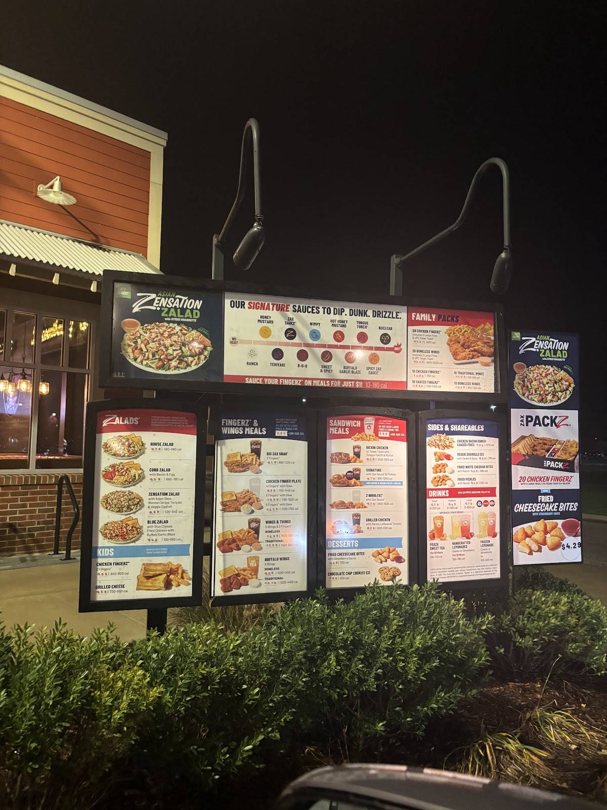 Zaxbys Chicken Fingers & Buffalo Wings меню