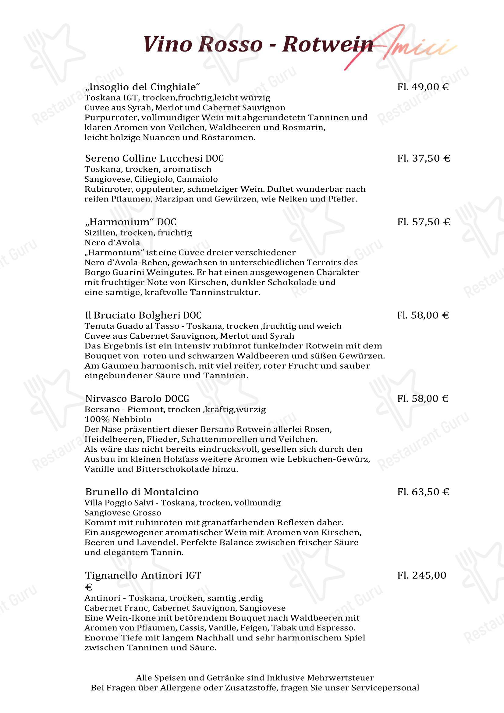 Ночное меню ресторана Amici в Ростоке