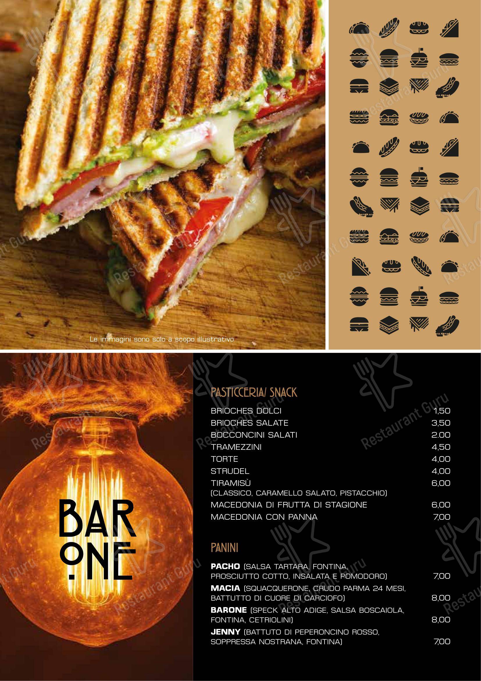 Меню паба и бара Aperitivi / Bar One - Меню