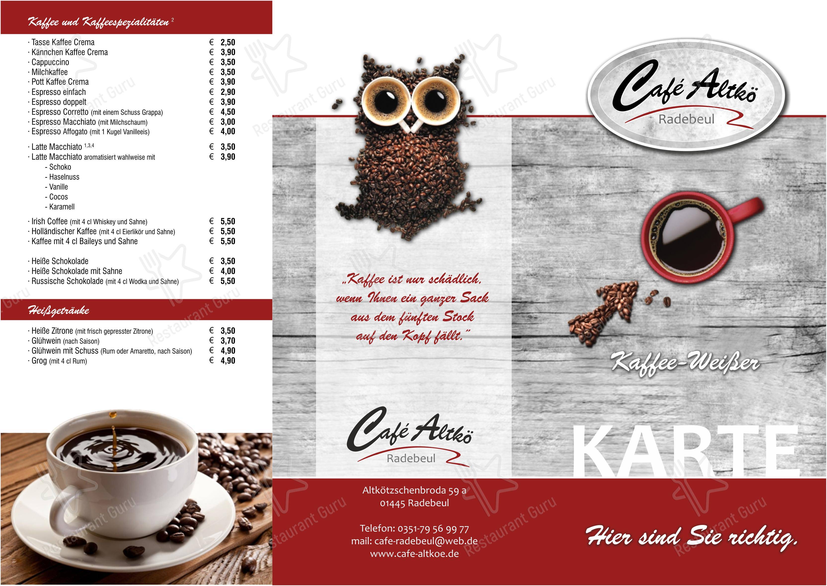 Café Altkö Radebeul в Радебойле - Меню напитков