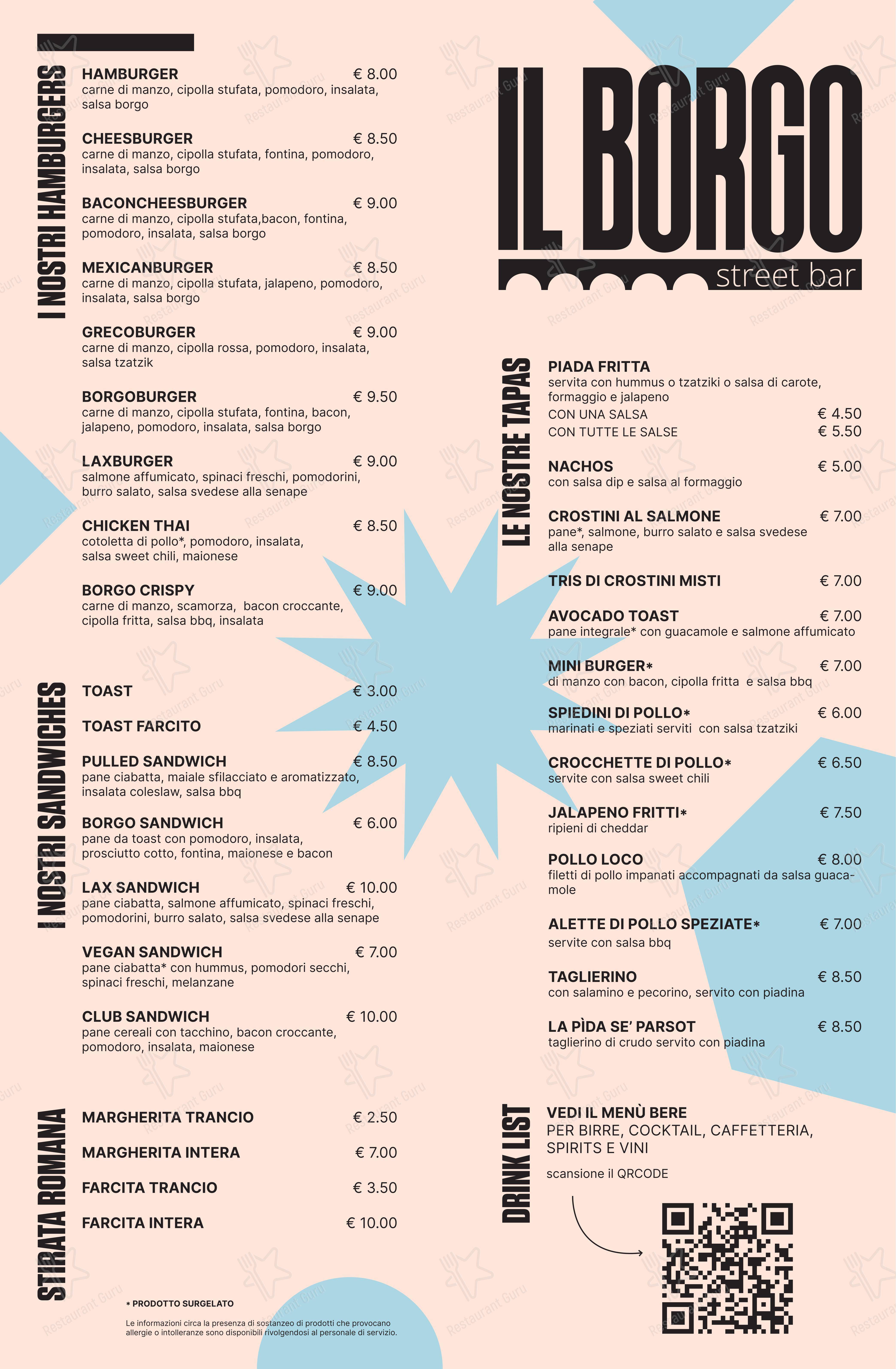 Меню напитков паба и бара Caffè Il Borgo в Римини