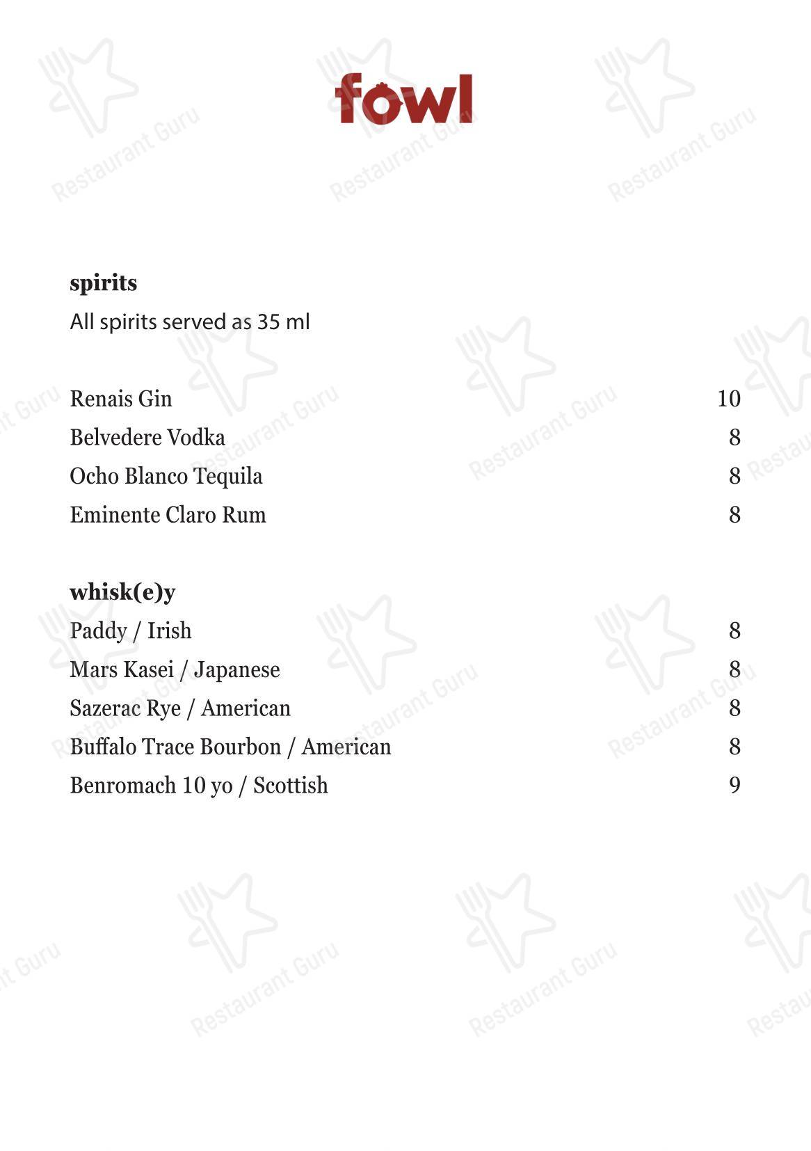 Меню ресторана Fowl by the Fallow Chefs - Wine Menu