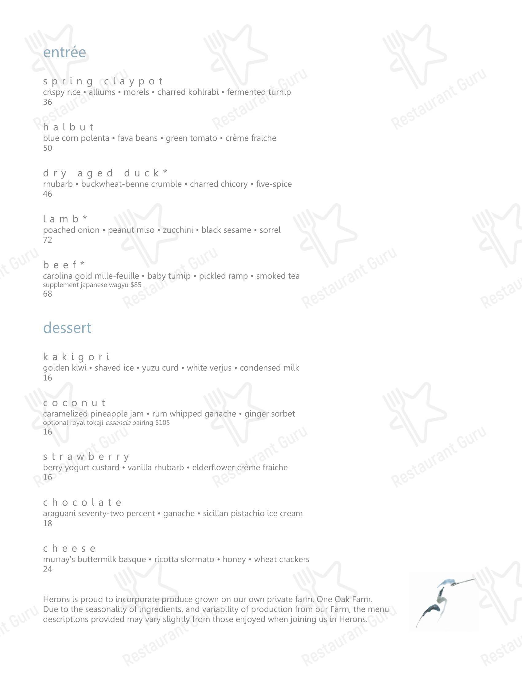 Lunch Menu ресторана Herons