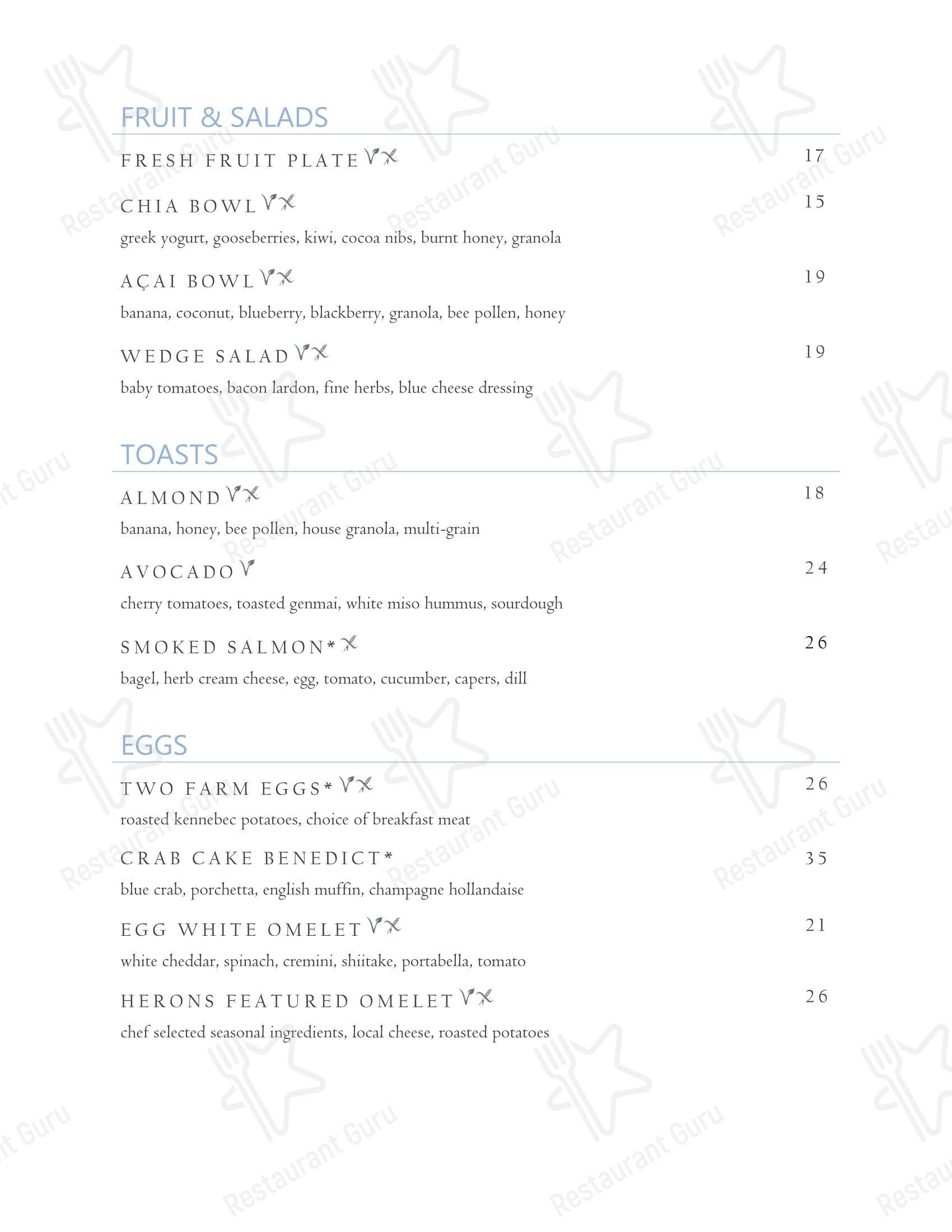 Sunday Lunch Sample Menu ресторана Herons