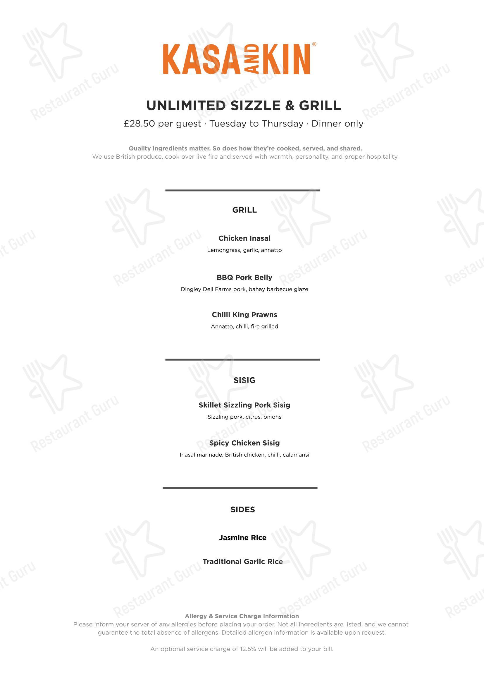 Меню ресторана Kasa and Kin - Lunch Menu
