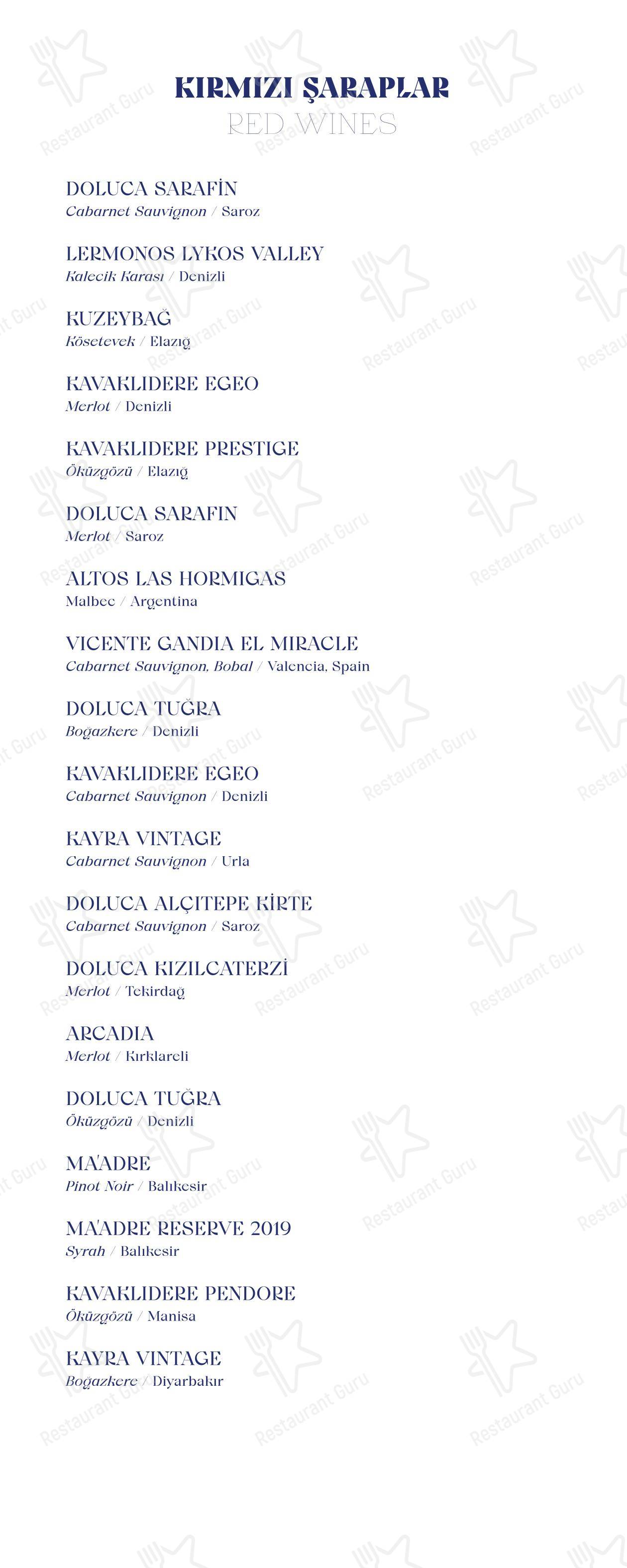 Lunch Menu ресторана Madera İstanbul