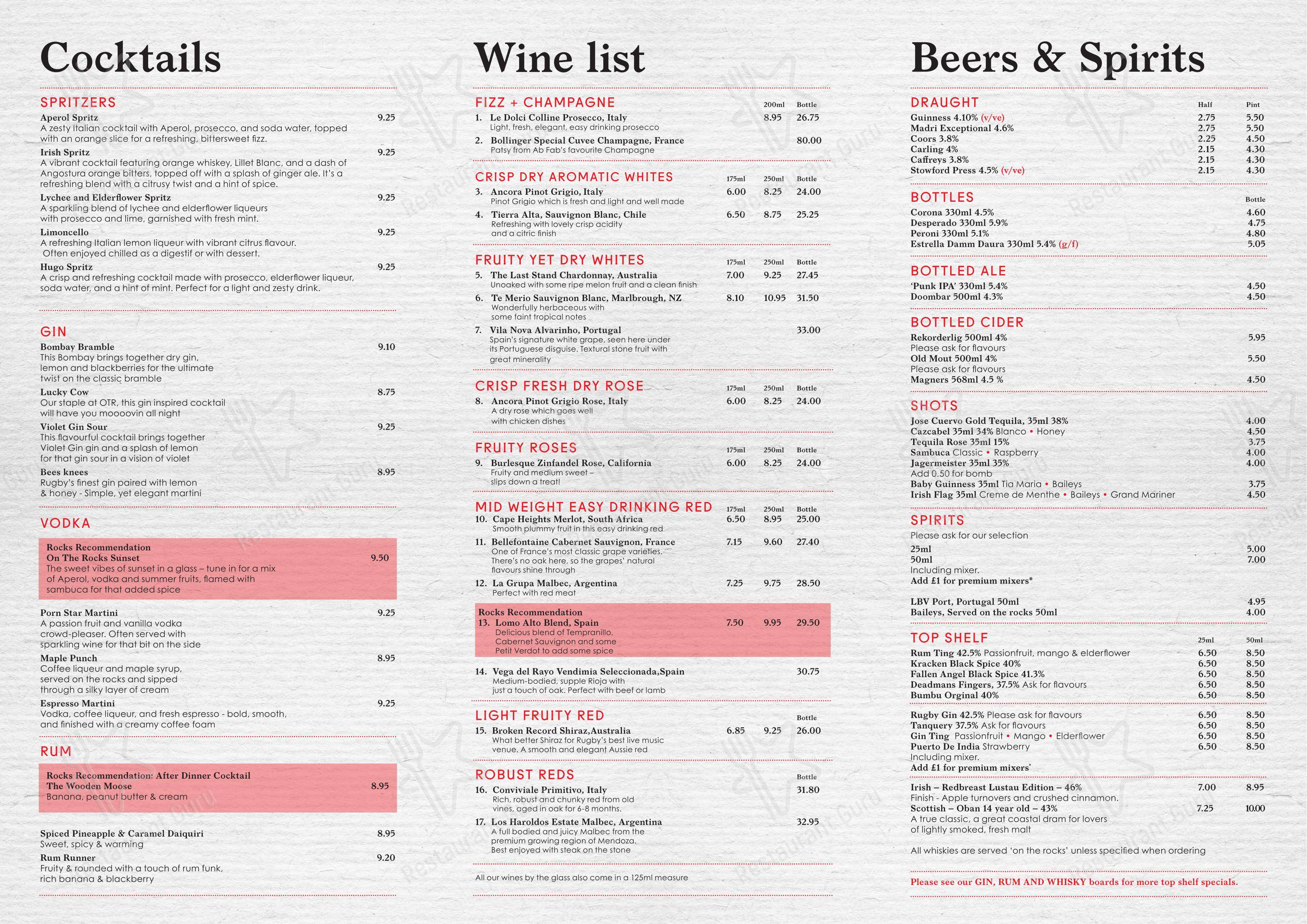 On the Rocks в Рагби - Lunch Menu