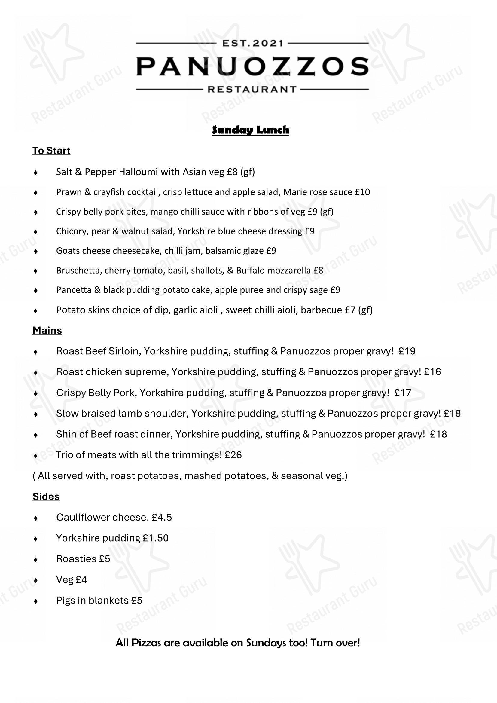 Меню ресторана Panuozzos Restaurant - Lunch Menu