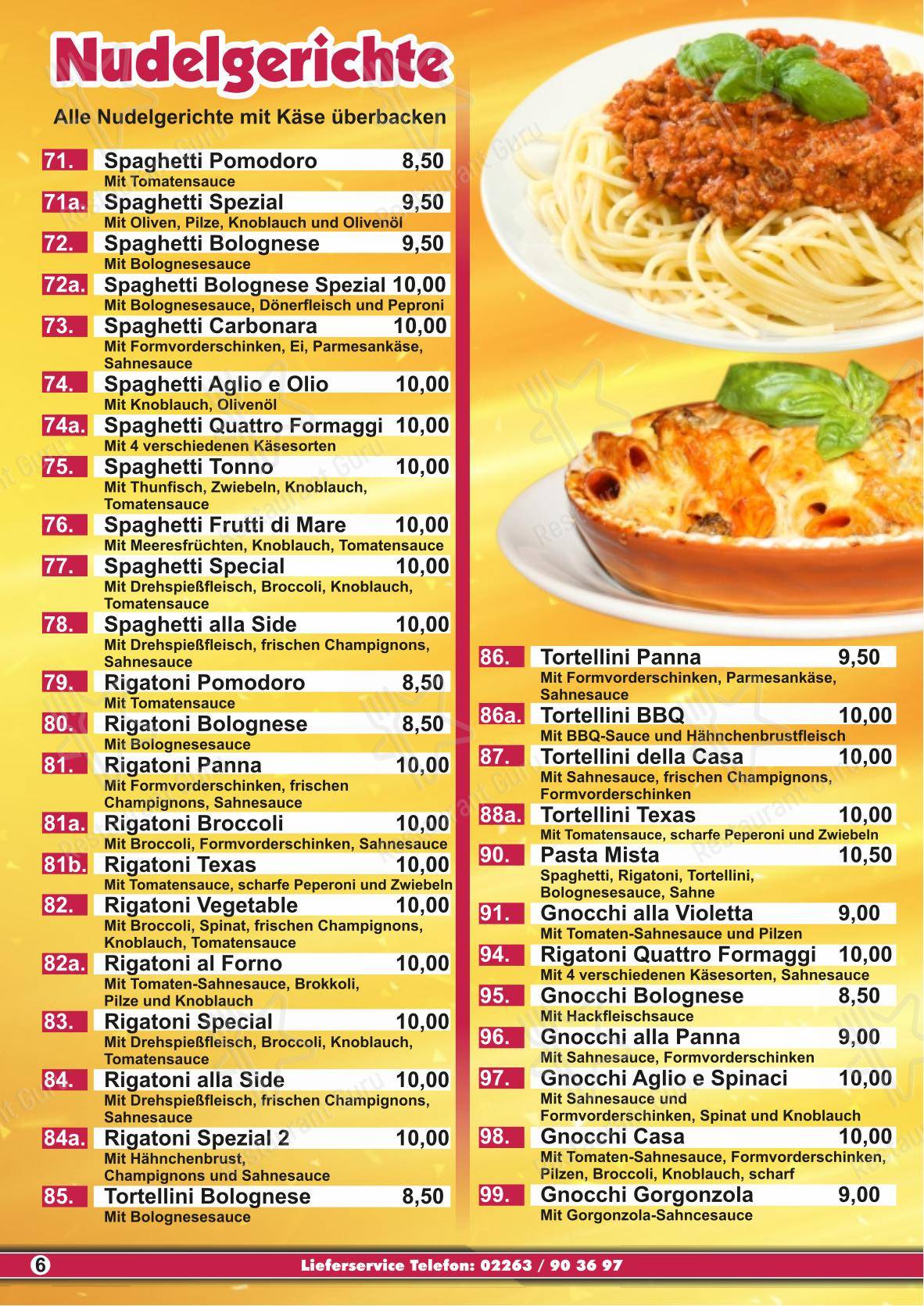 Меню пиццерии Pizzeria Milano Engelskirchen в Энгельскирхене