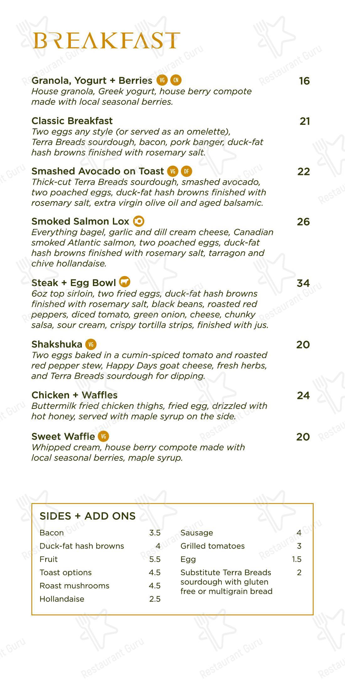 RANGE restaurant, bar + patio в Верноне - Основное меню