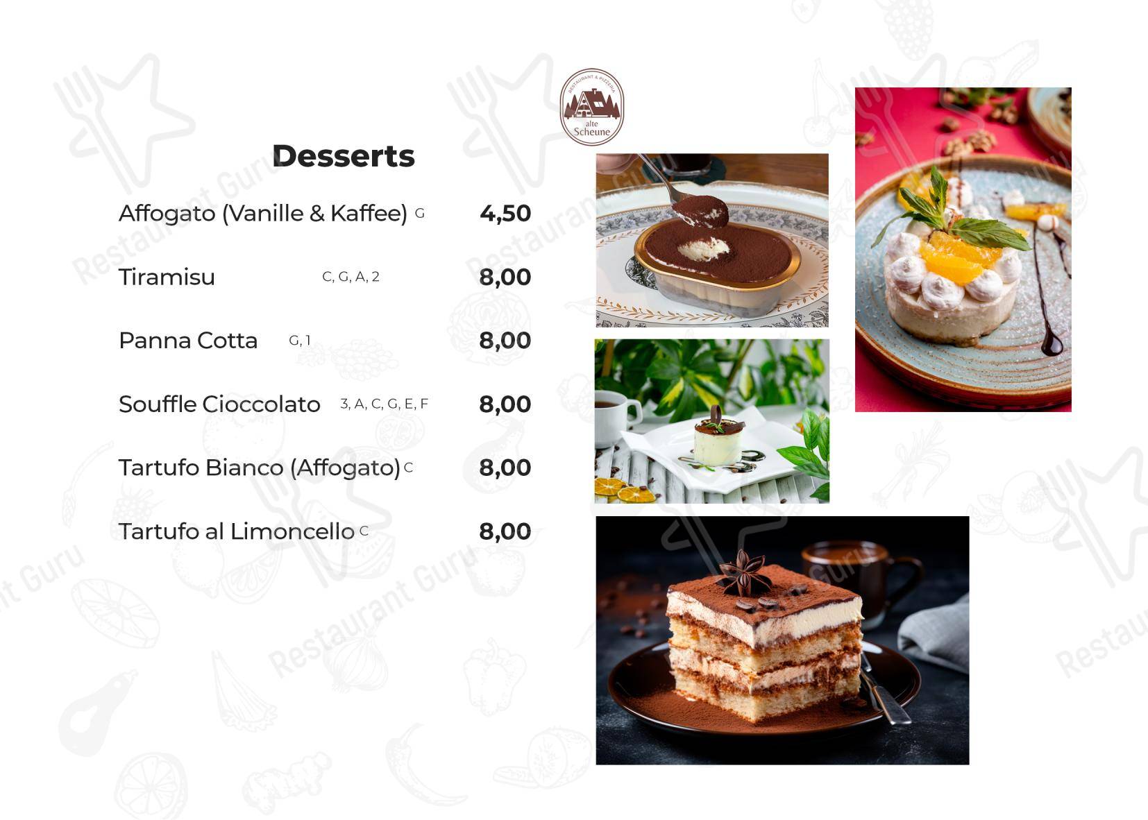 Меню ресторана Restaurant Alte Scheune в Ридерих