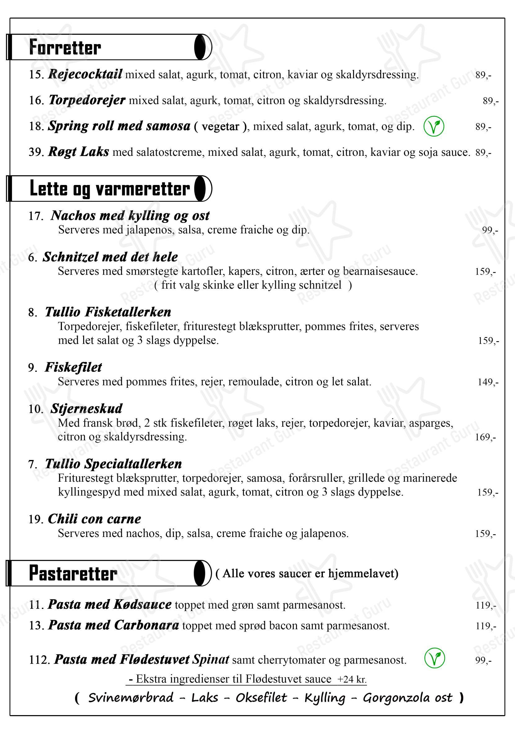 Меню ресторана Restaurant Tullio