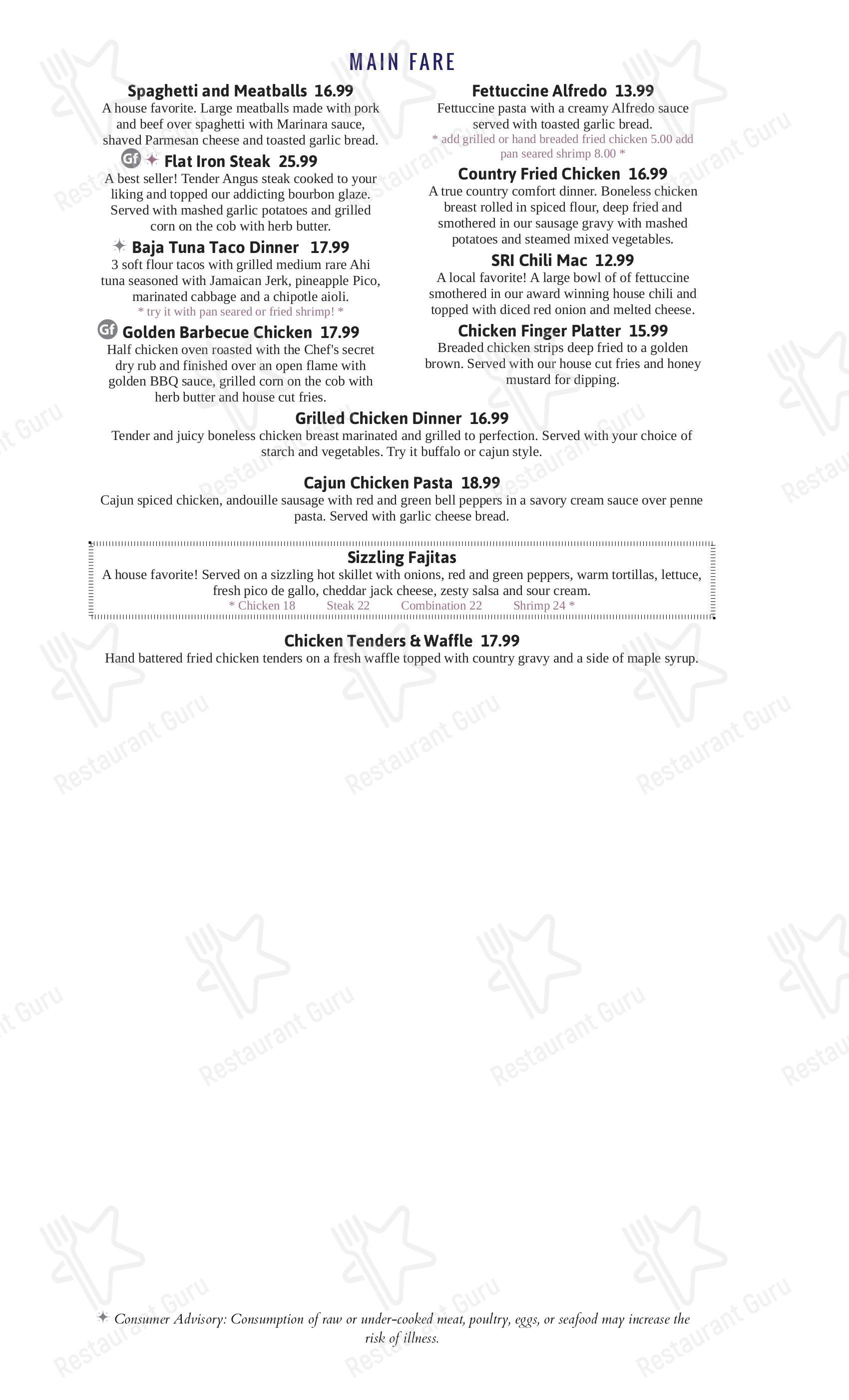 Меню напитков паба и бара South Riding Inn