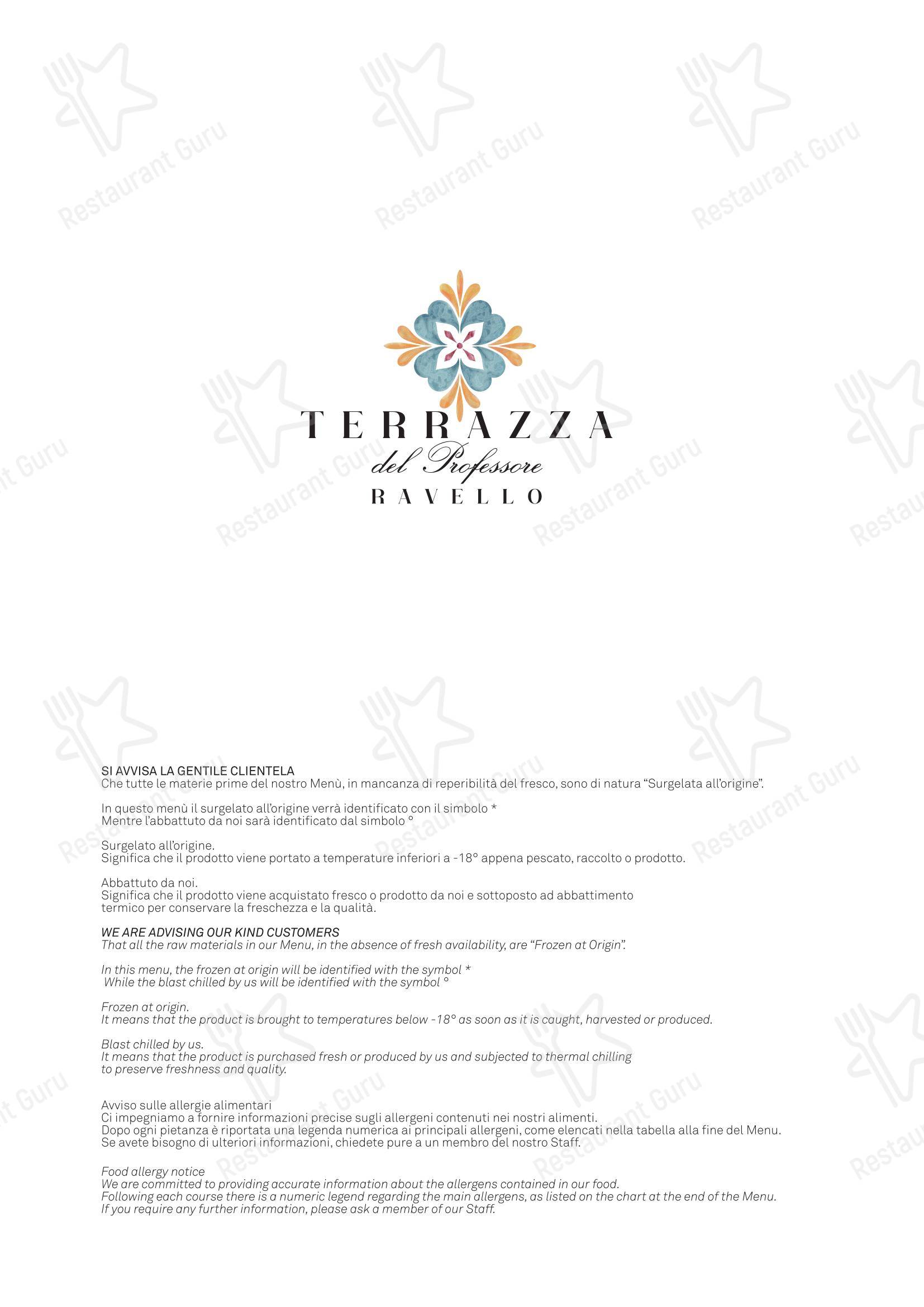 Меню ресторана Terrazza del Professore - Основное меню