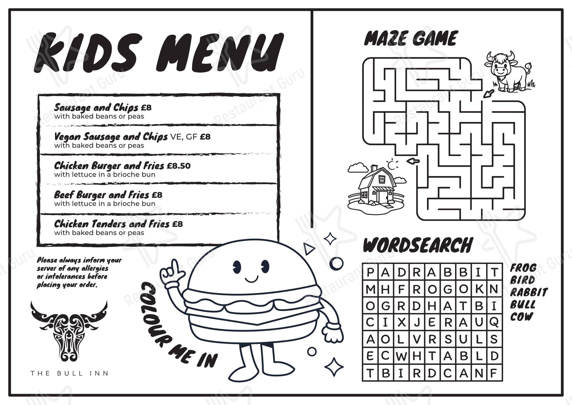 The Bull Inn Battle в Баттле - Dinner Menu