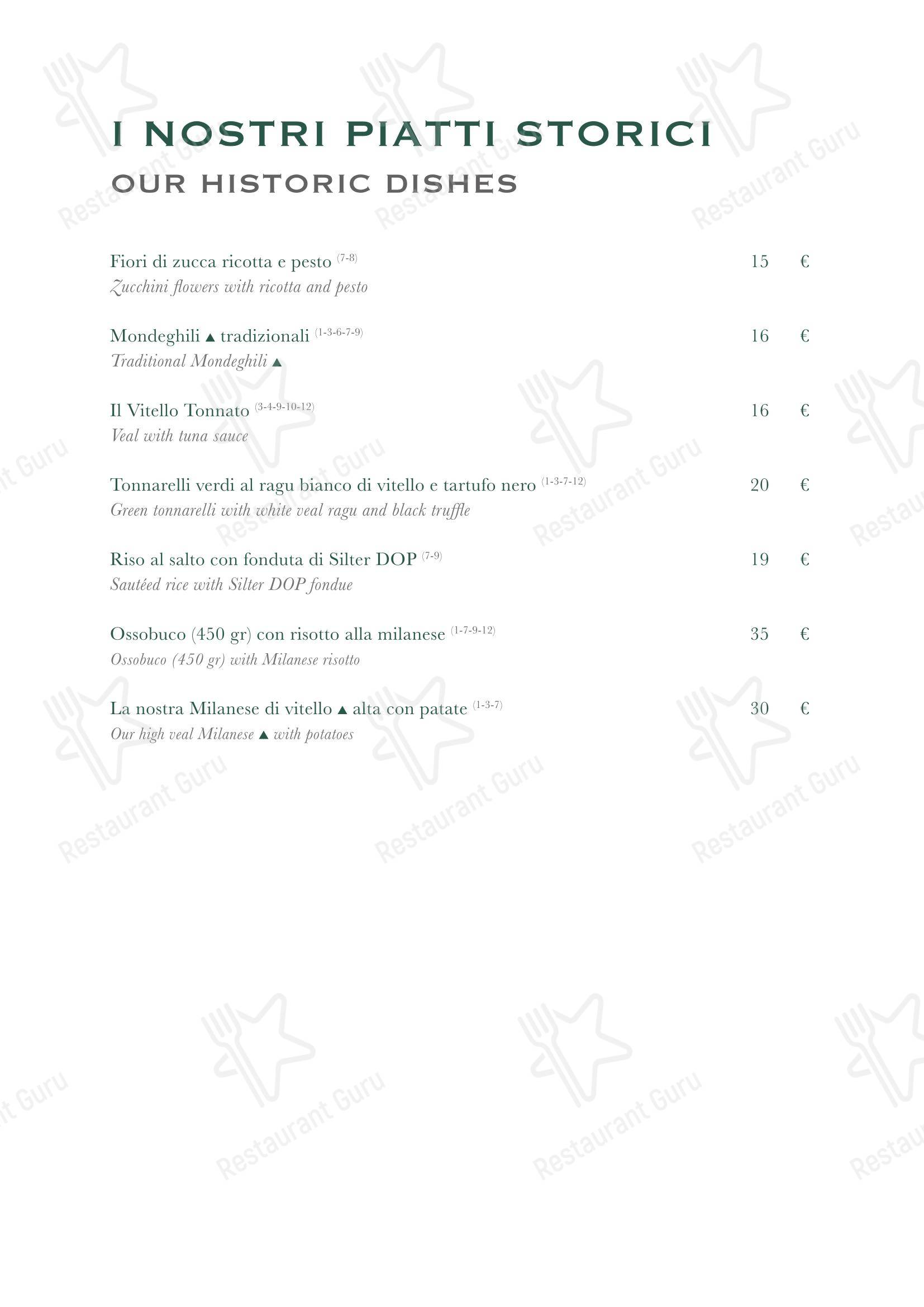 Меню ресторана Trattoria Stendhal Roma - Основное меню