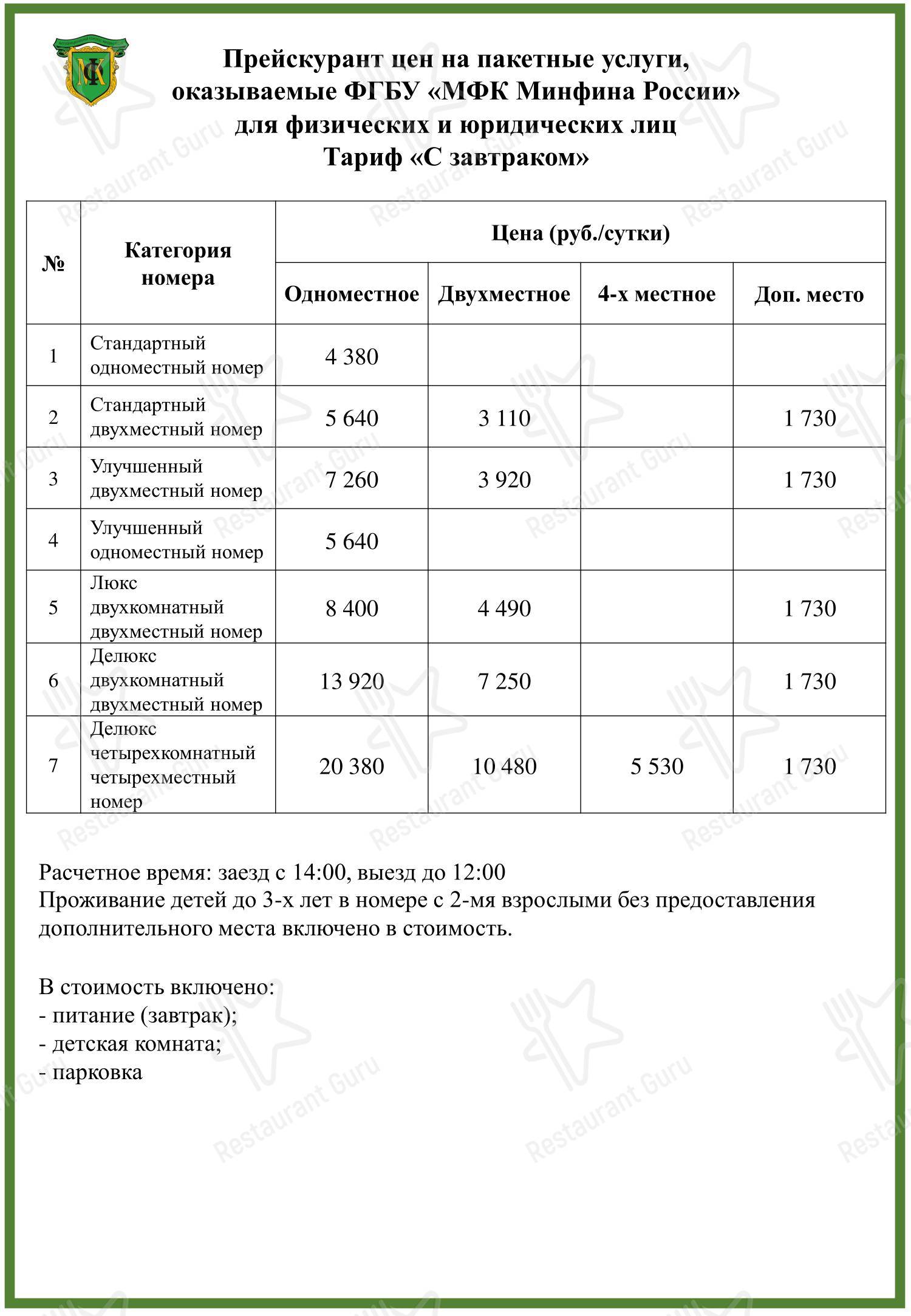 Зимний сад в Домодедово - Меню напитков
