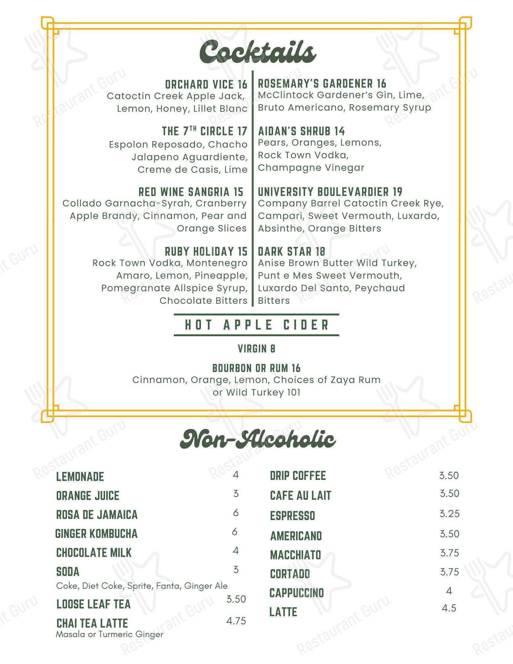 Takeaway Menu паба и бара Zinnia в Силвере-Спринге