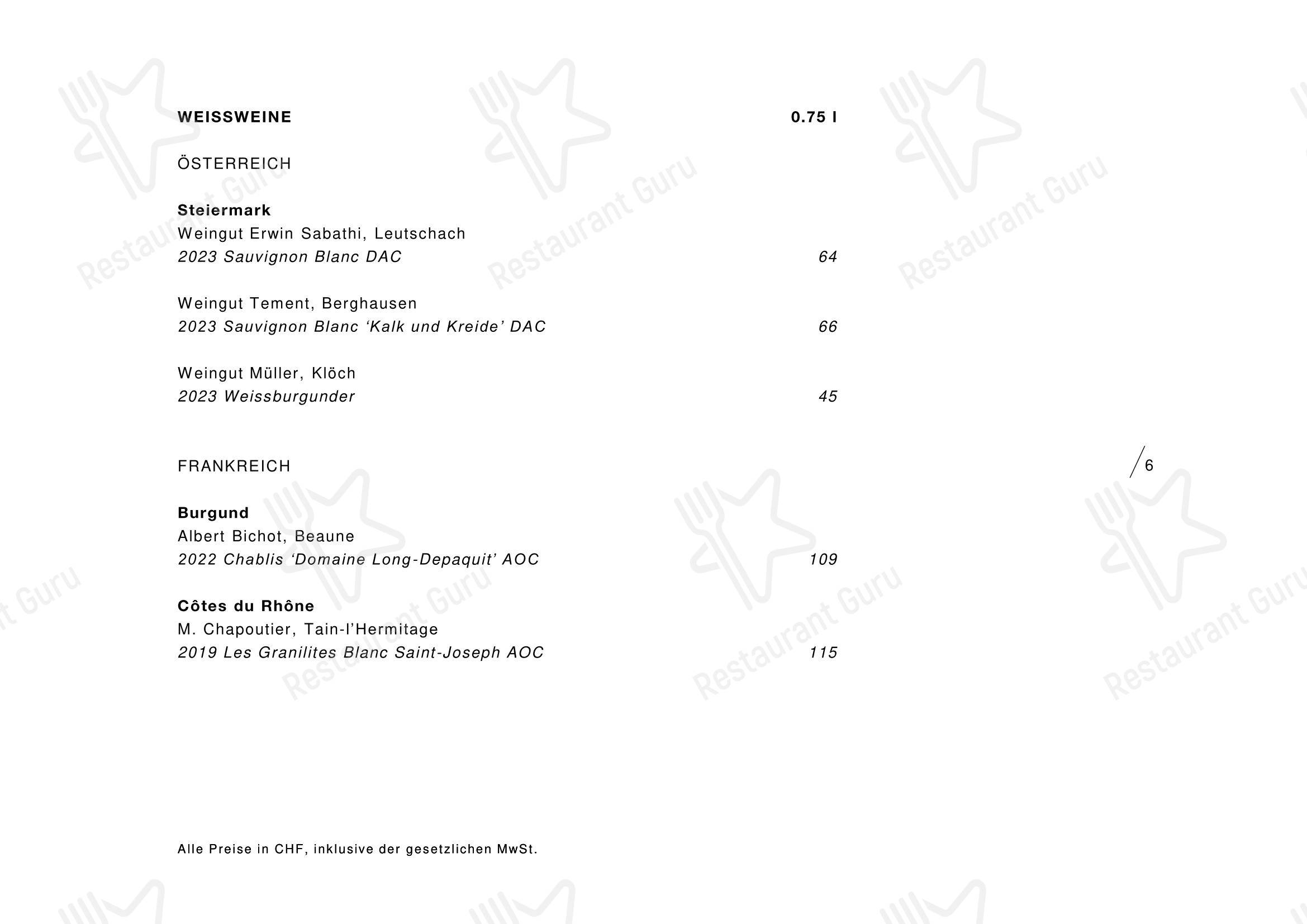 Меню напитков ресторана tenn Restaurant