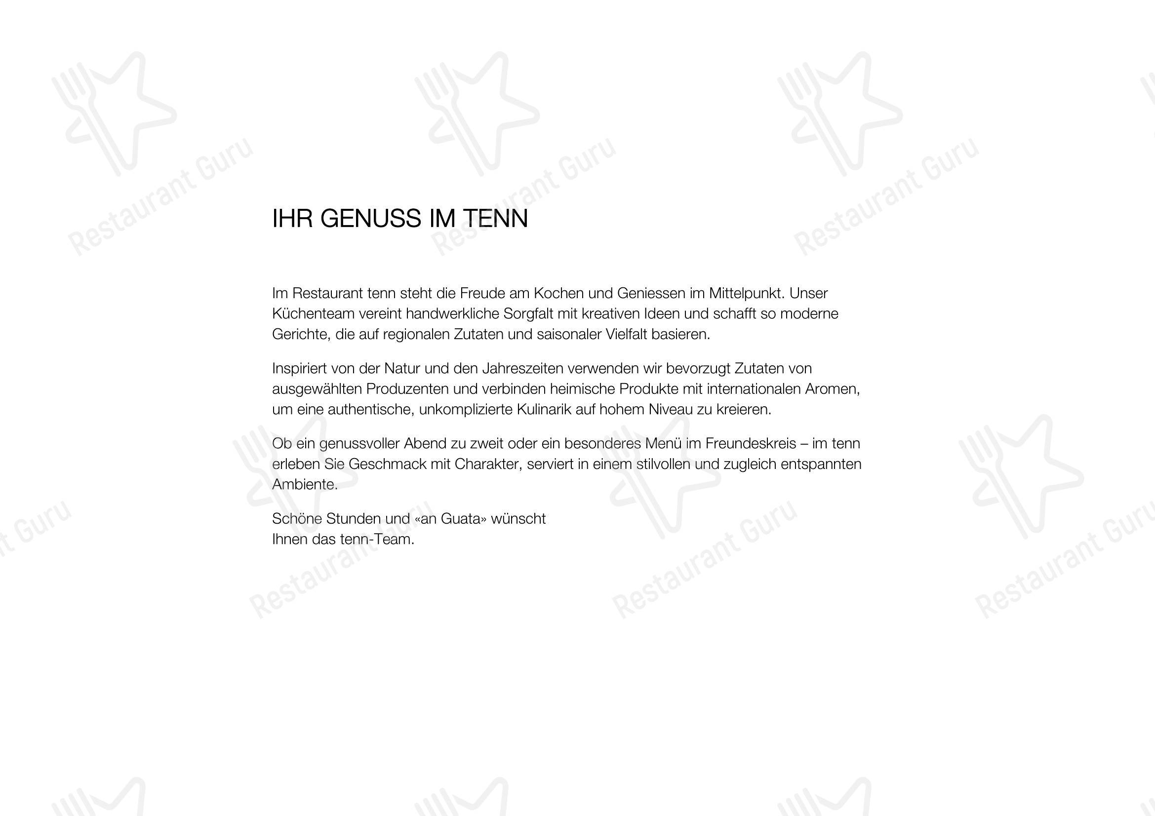 Меню ресторана tenn Restaurant