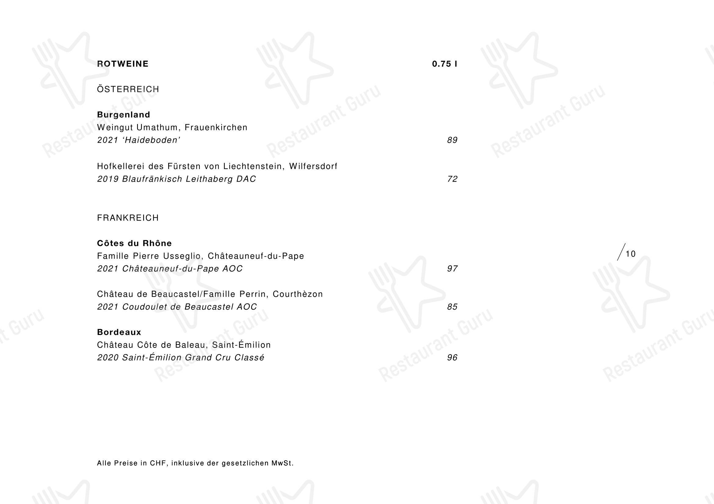 Меню ресторана tenn Restaurant - Меню напитков