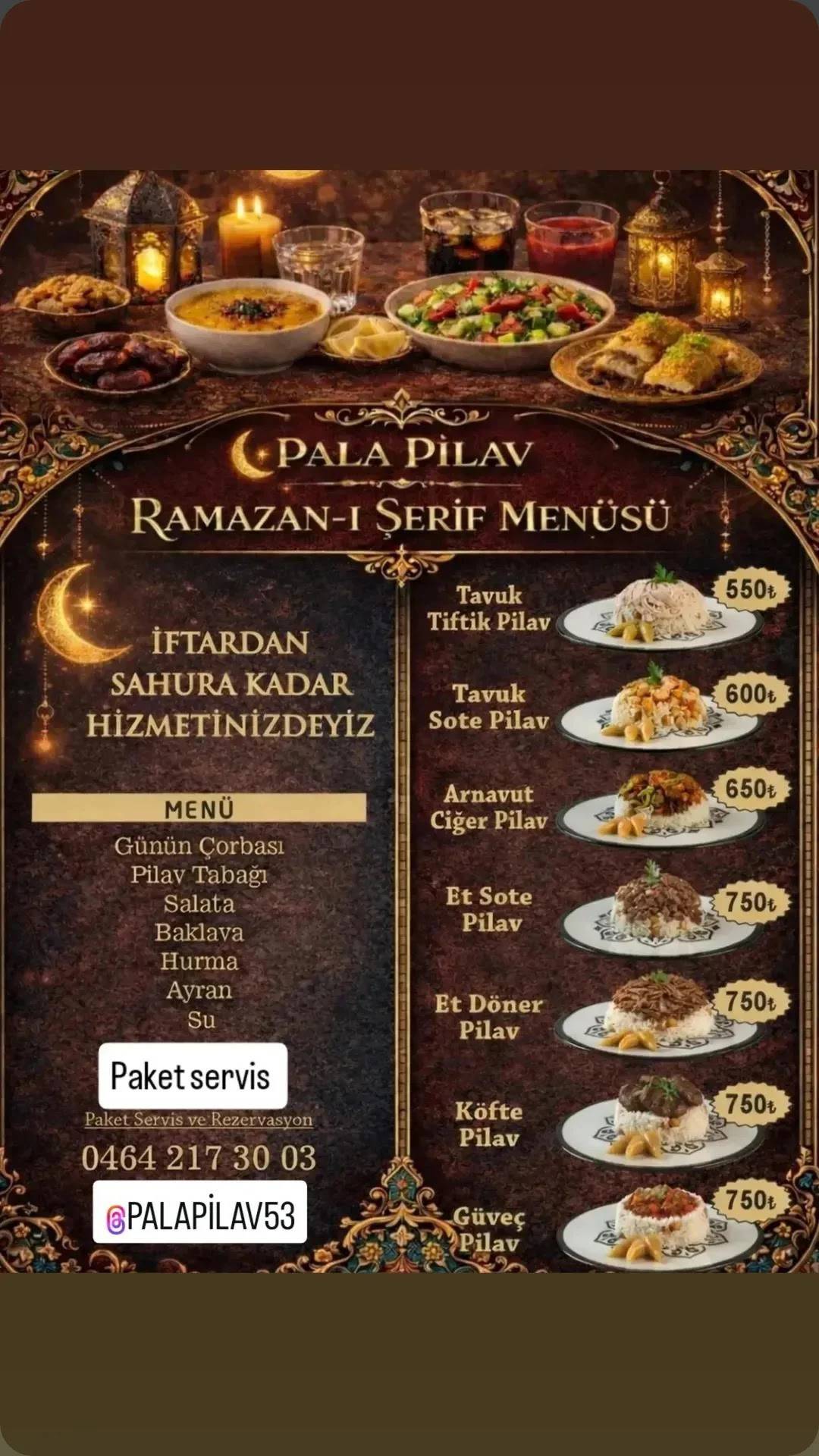 pala pilav меню