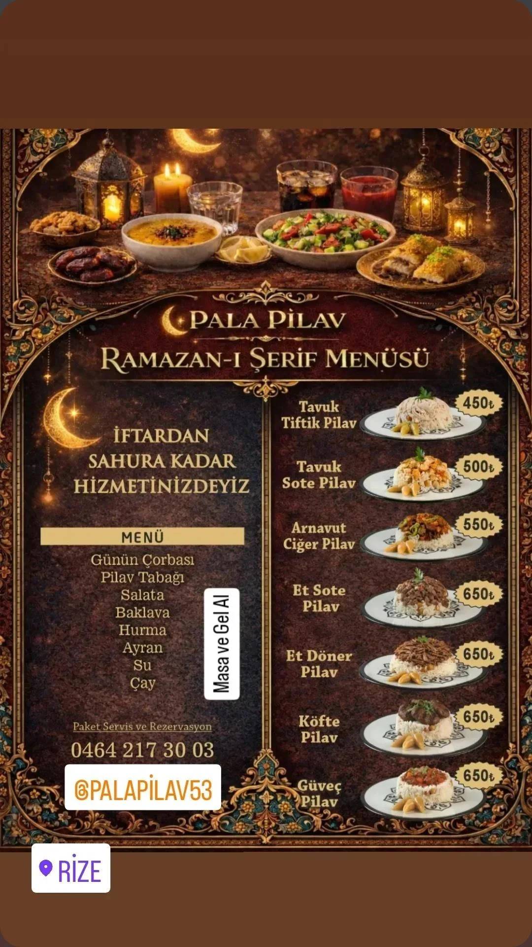 pala pilav меню