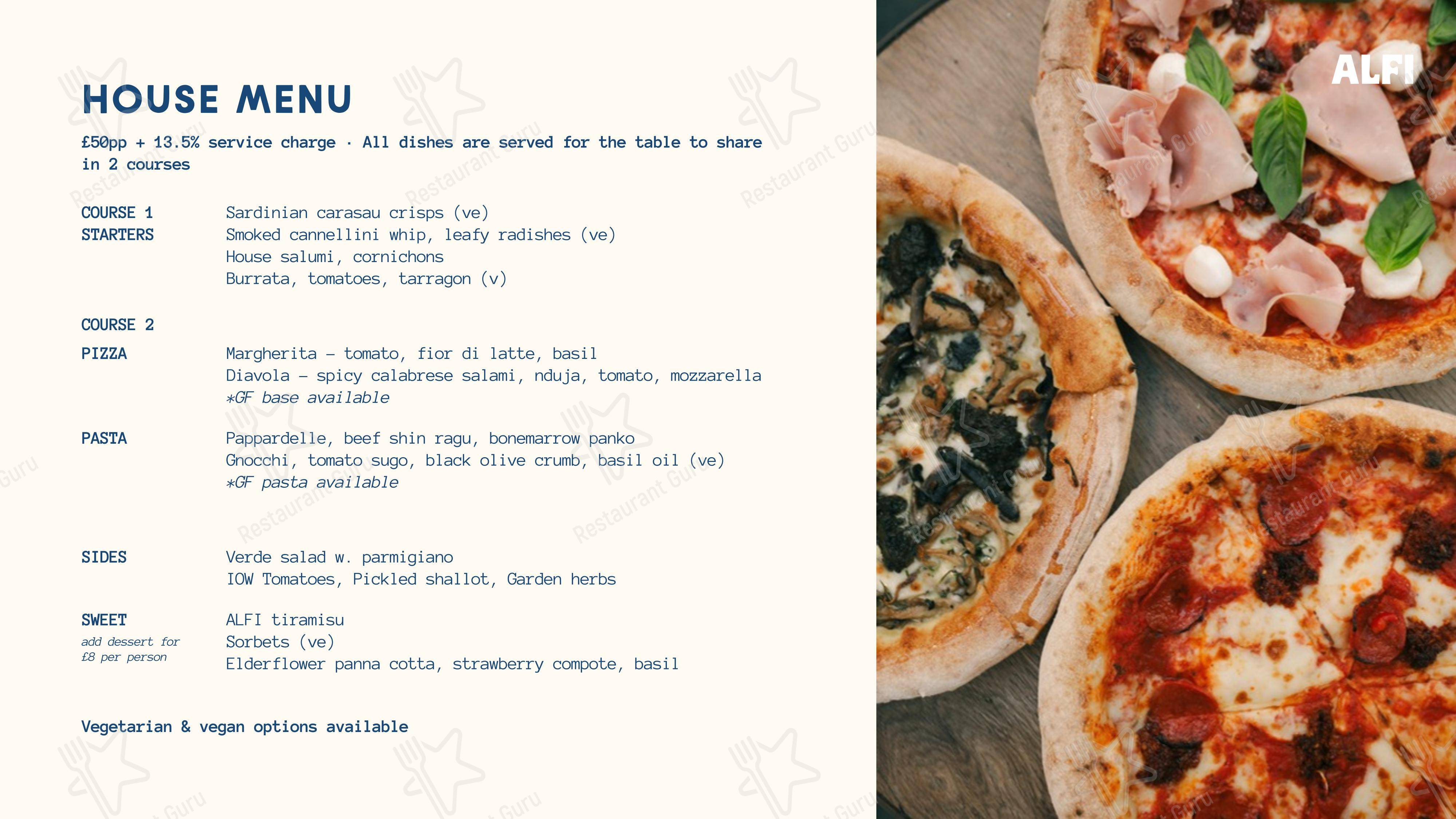 ALFI Bar в Лондоне - Lunch Menu