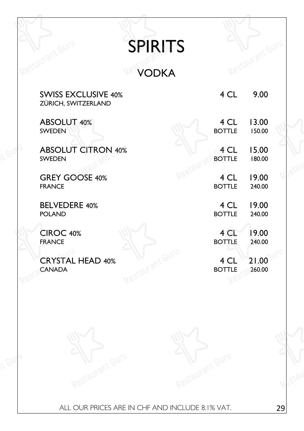 Меню паба и бара Firefly Boutique Hotel