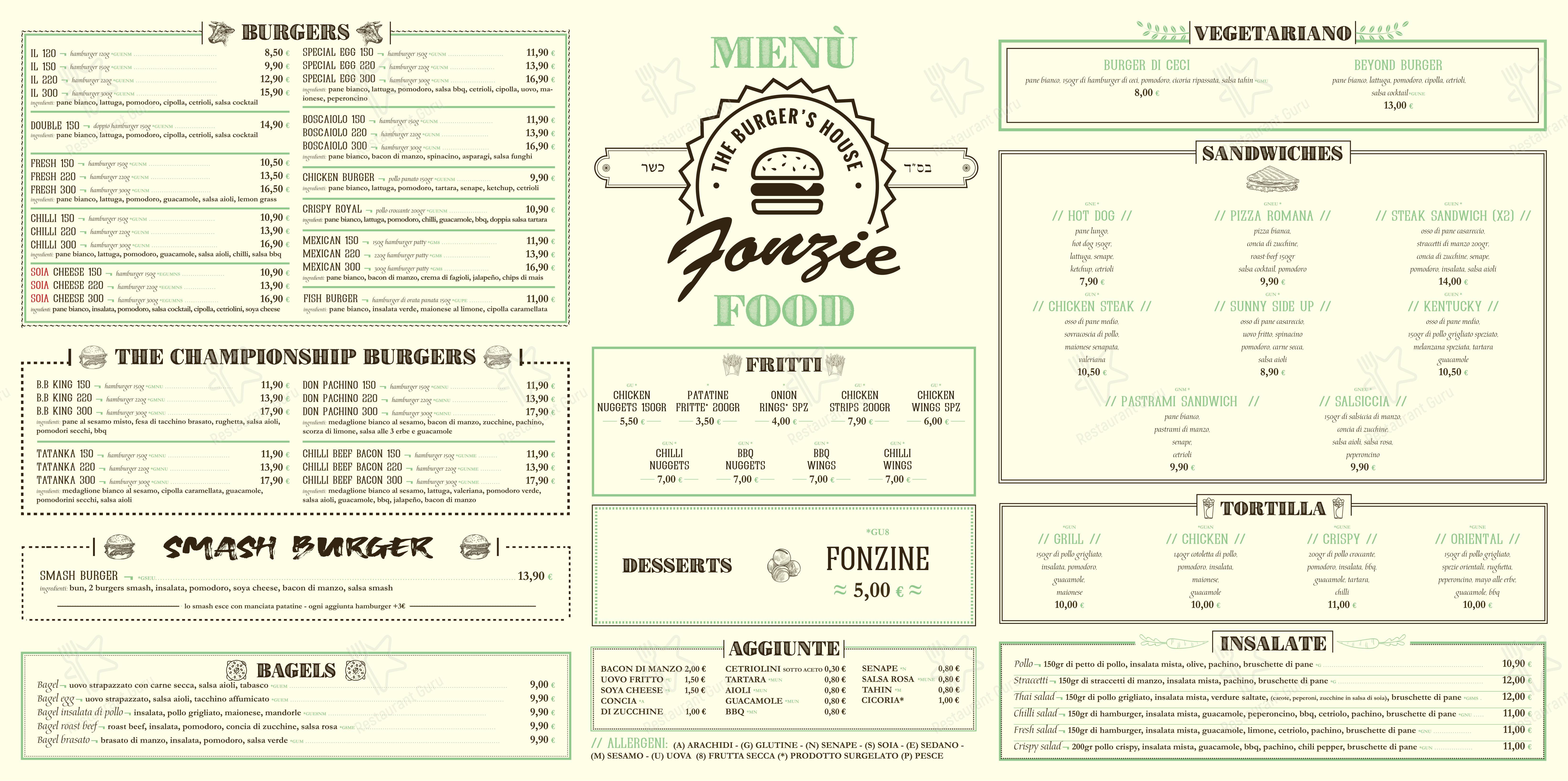 Fonzie The Burger's House Santa Maria del Pianto в Риме - 菜单